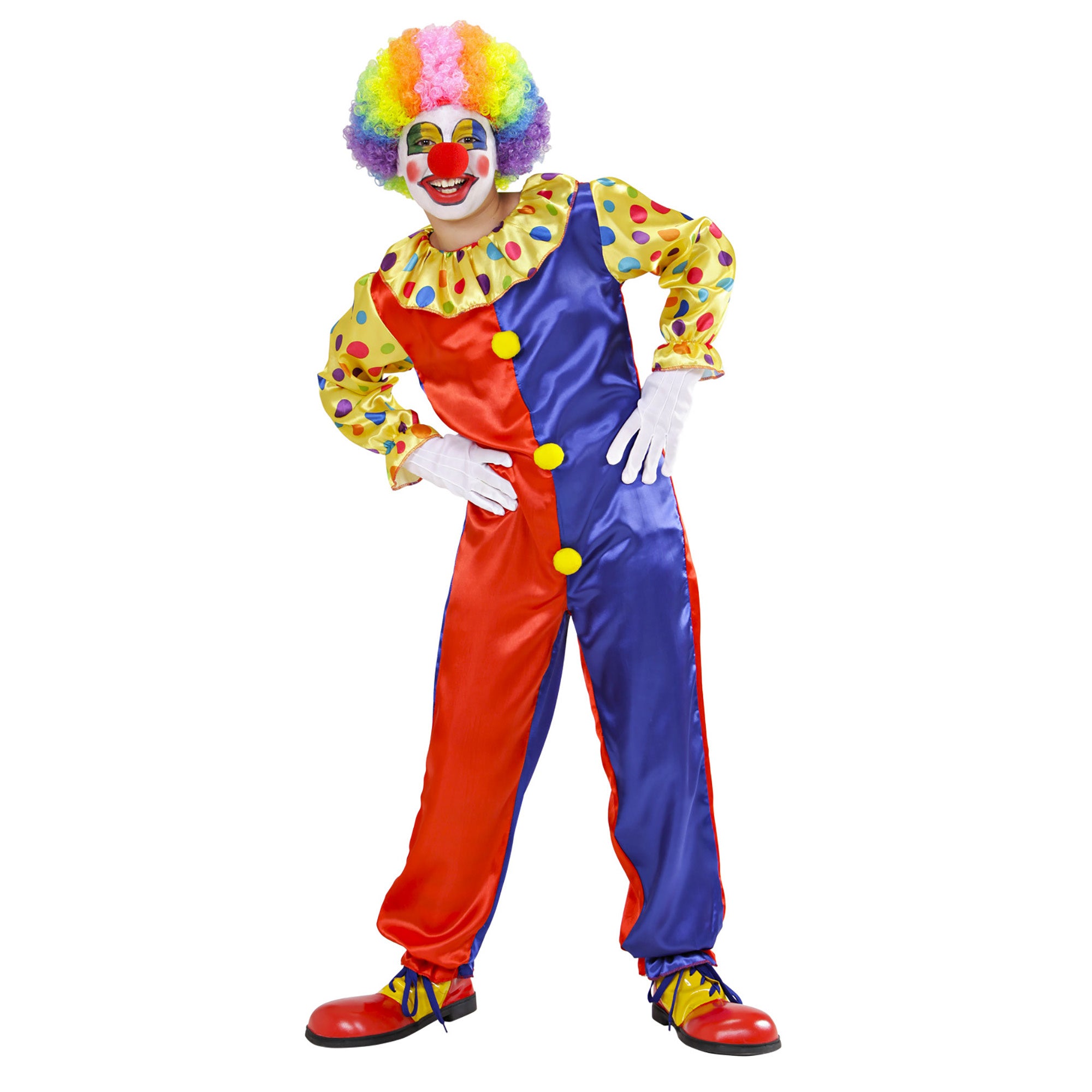 Clown & Nar Kostuum | Rood-Blauwe Clown Jumpsuit Kind Kostuum | Maat 158 | Carnaval kostuum | Verkleedkleding