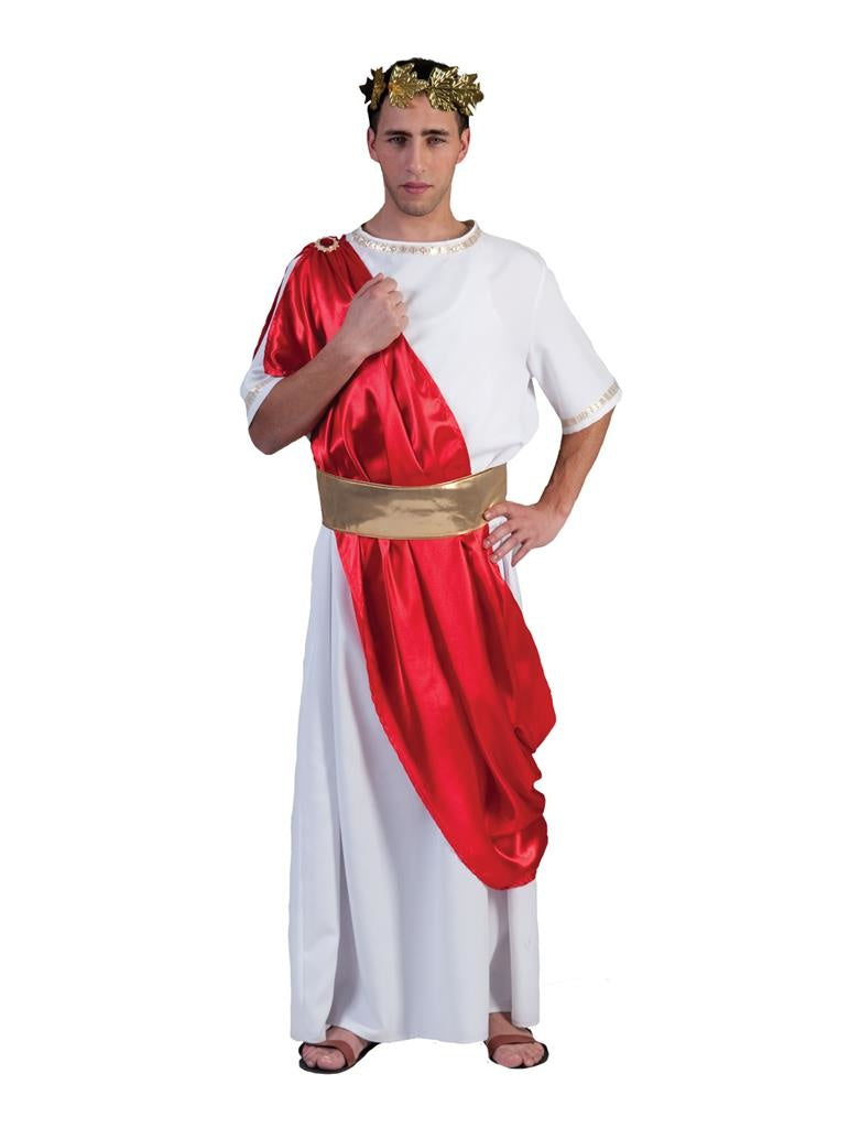 Funny Fashion - Griekse & Romeinse Oudheid Kostuum - Romeinse Bewoner Forum - Man - rood,wit / beige - Maat 56-58 - Carnavalskleding - Verkleedkleding