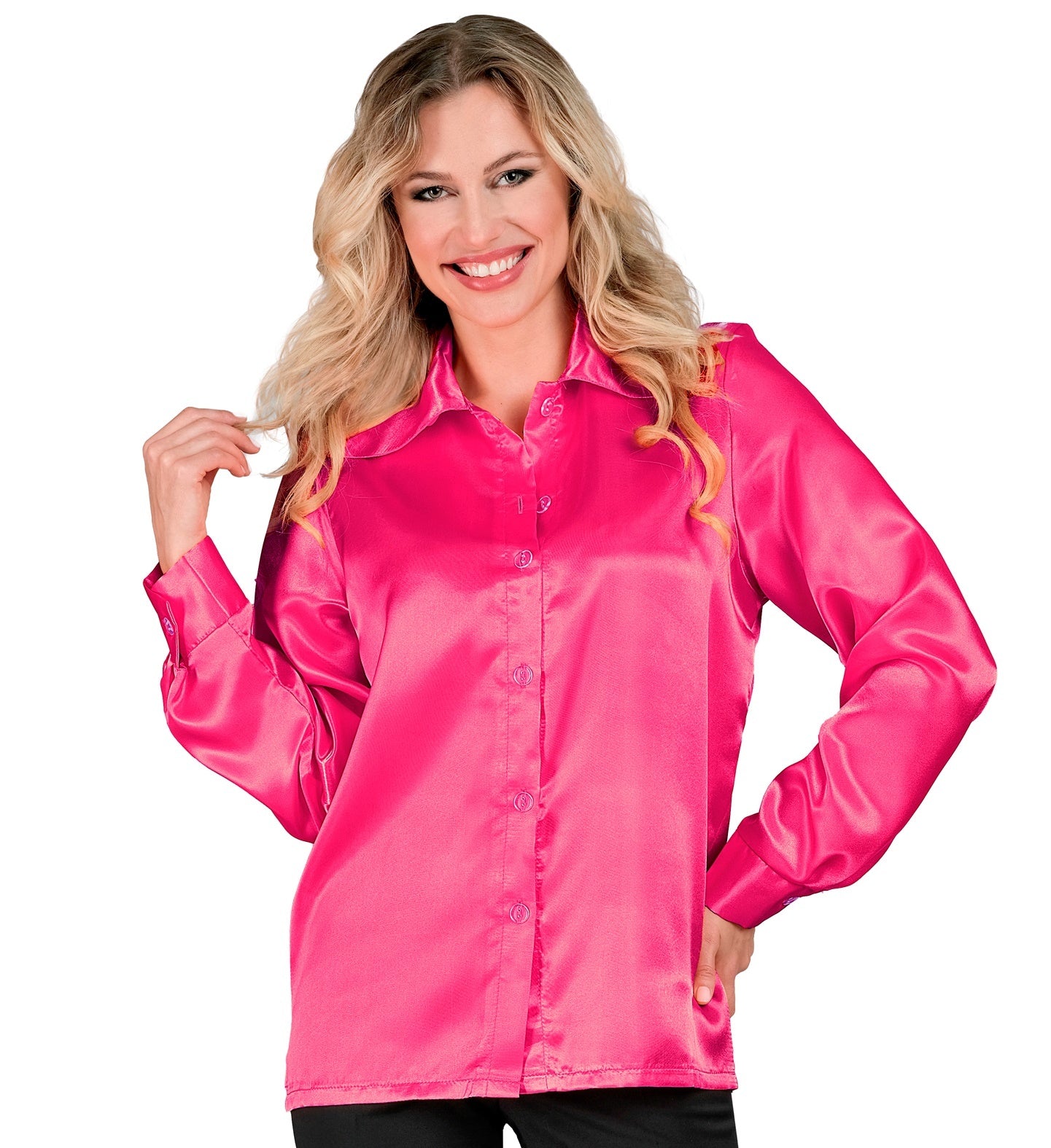 Mooi 70's disco shirt satijn roze