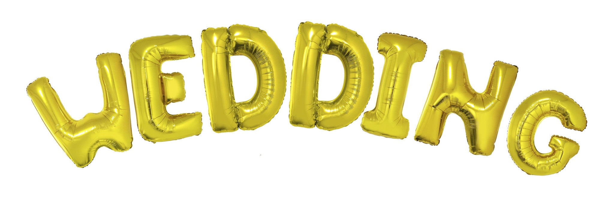 Folie ballonset goud met letters WEDDING 102 cm + geschenklint 10m met 4 witte strikken
