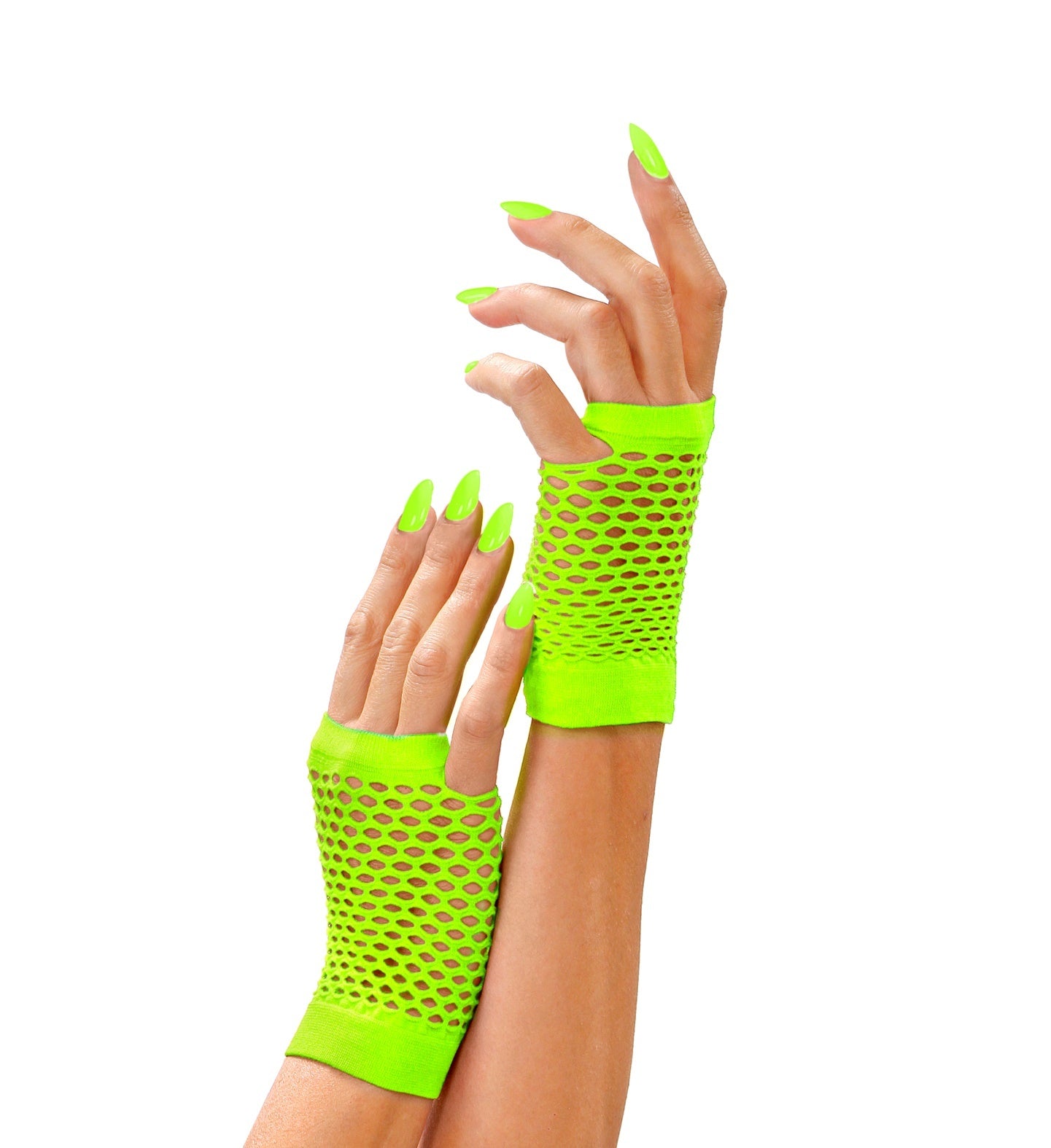 Widmann - Jaren 80 & 90 Kostuum - Vingerloze Handschoenen Kort Neon Groen - groen - Carnavalskleding - Verkleedkleding
