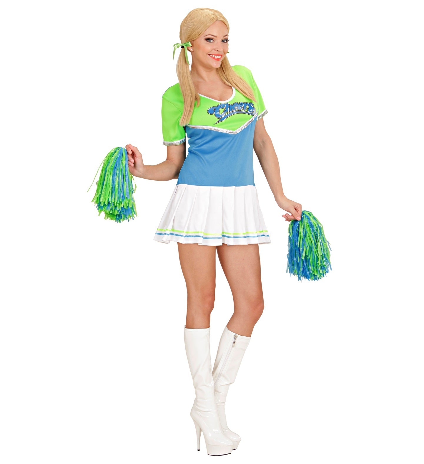 Widmann - Cheerleader Kostuum - Cheersvalley Highschool Cheerleader Blauw Groen - Vrouw - blauw,groen - Large - Carnavalskleding - Verkleedkleding