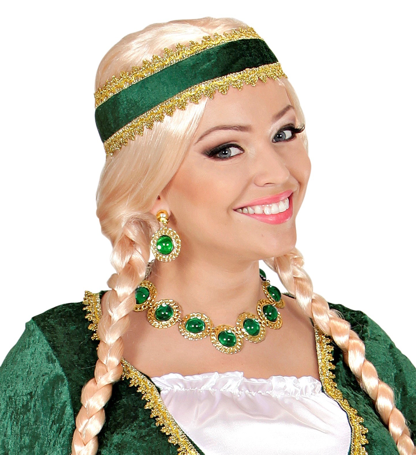 Widmann - Middeleeuwen & Renaissance Kostuum - Sieraden Set Koningin Groen En Goud - groen,goud - Halloween - Verkleedkleding