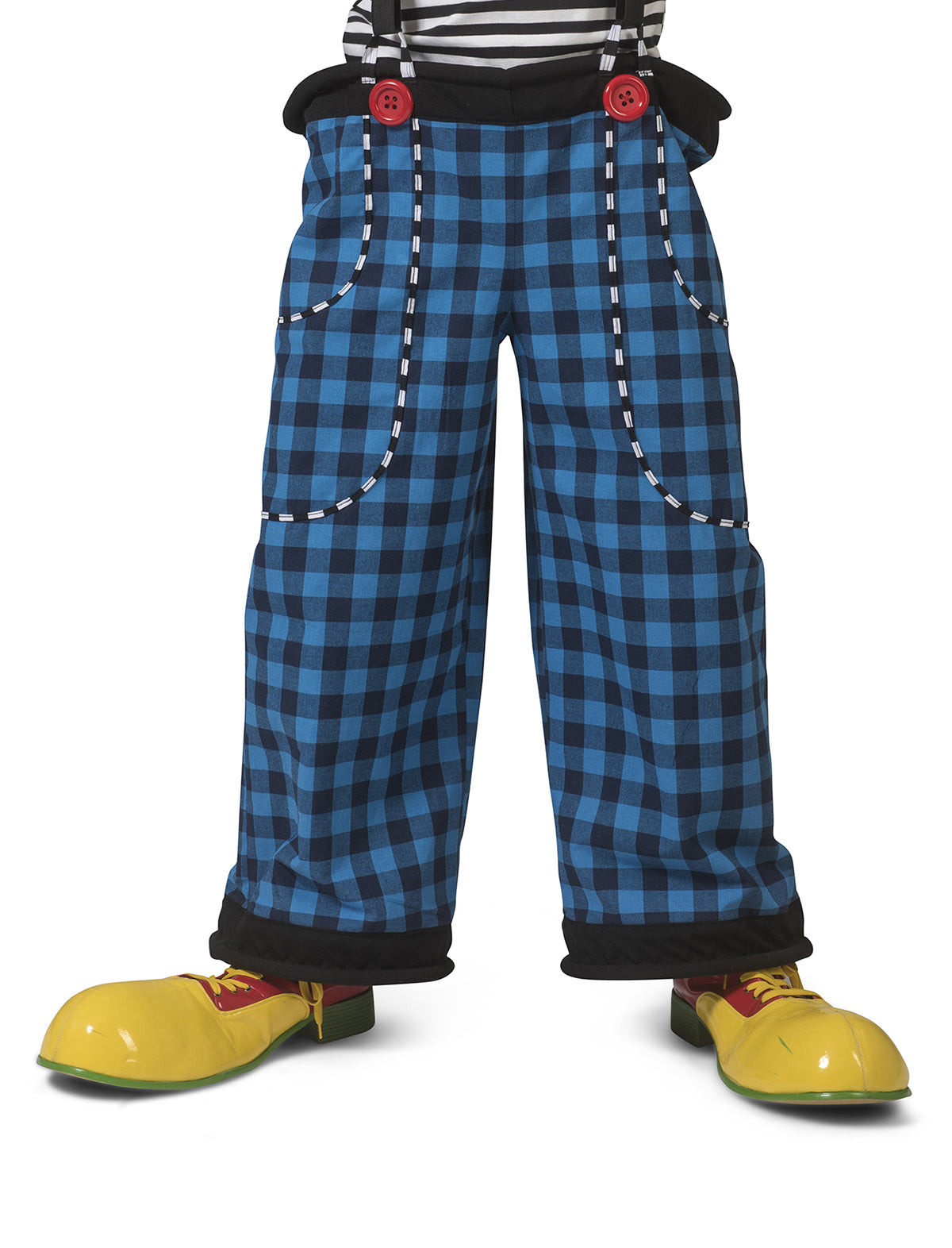Funny Fashion - Clown & Nar Kostuum - Grote Gestikte Zakken Broek Clown August Blauw Zwarte Ruitjes Man - blauw,zwart - One Size - Halloween - Verkleedkleding