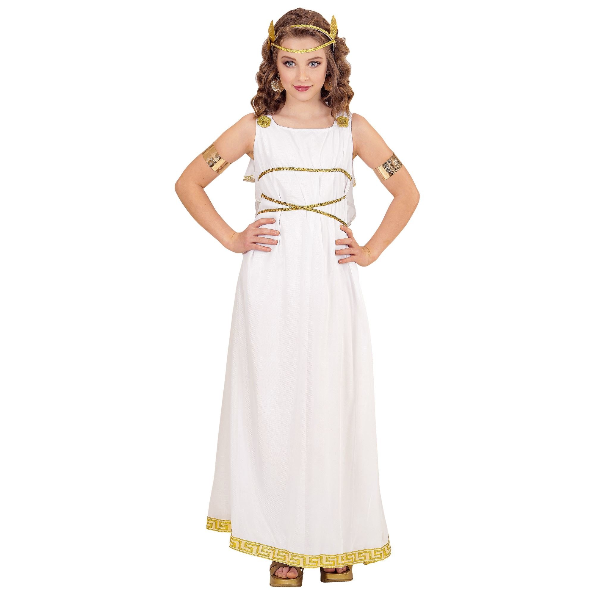 Widmann - Griekse & Romeinse Oudheid Kostuum - Griekse Godin Angelica - Meisje - wit / beige - Maat 158 - Carnavalskleding - Verkleedkleding