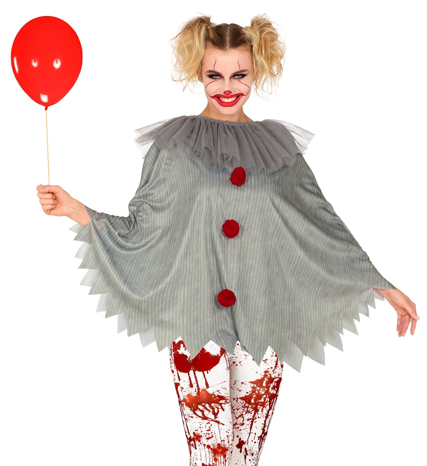 Widmann - Monster & Griezel Kostuum - Horror Clown Penny Wijs Poncho - grijs - One Size - Halloween - Verkleedkleding