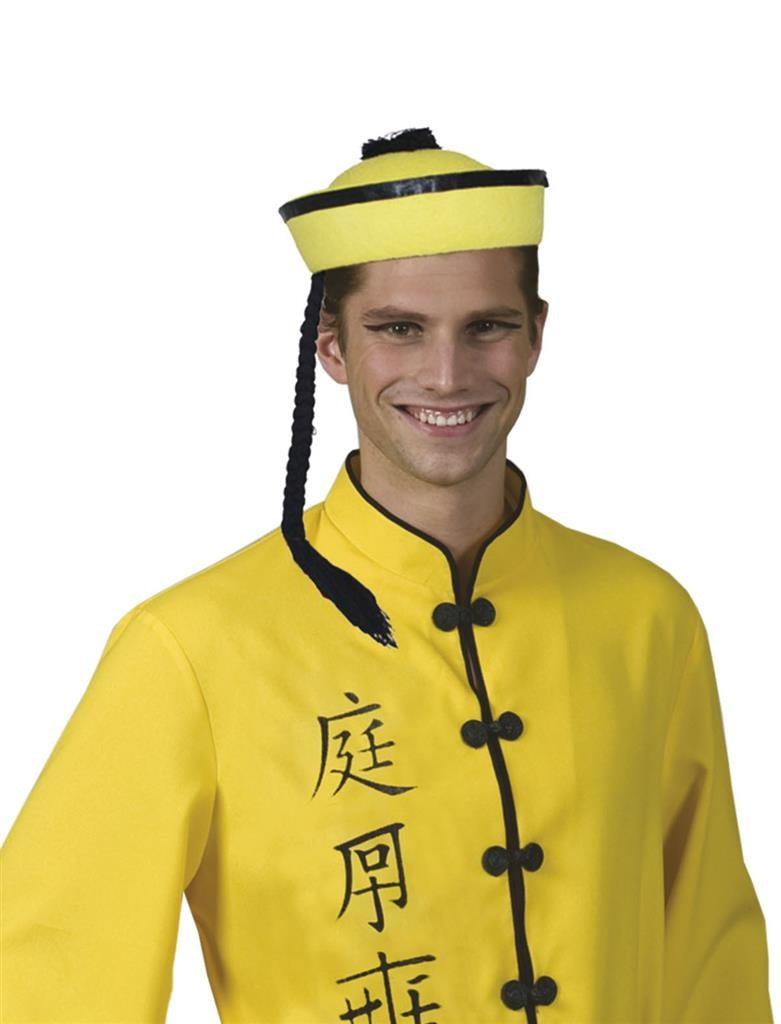 Chinese hoed geel met vlecht