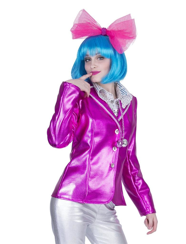 Funny Fashion - Jaren 80 & 90 Kostuum - Disco Fever Jack Glimmend Roze Vrouw - paars - Maat 40-42 - Carnavalskleding - Verkleedkleding