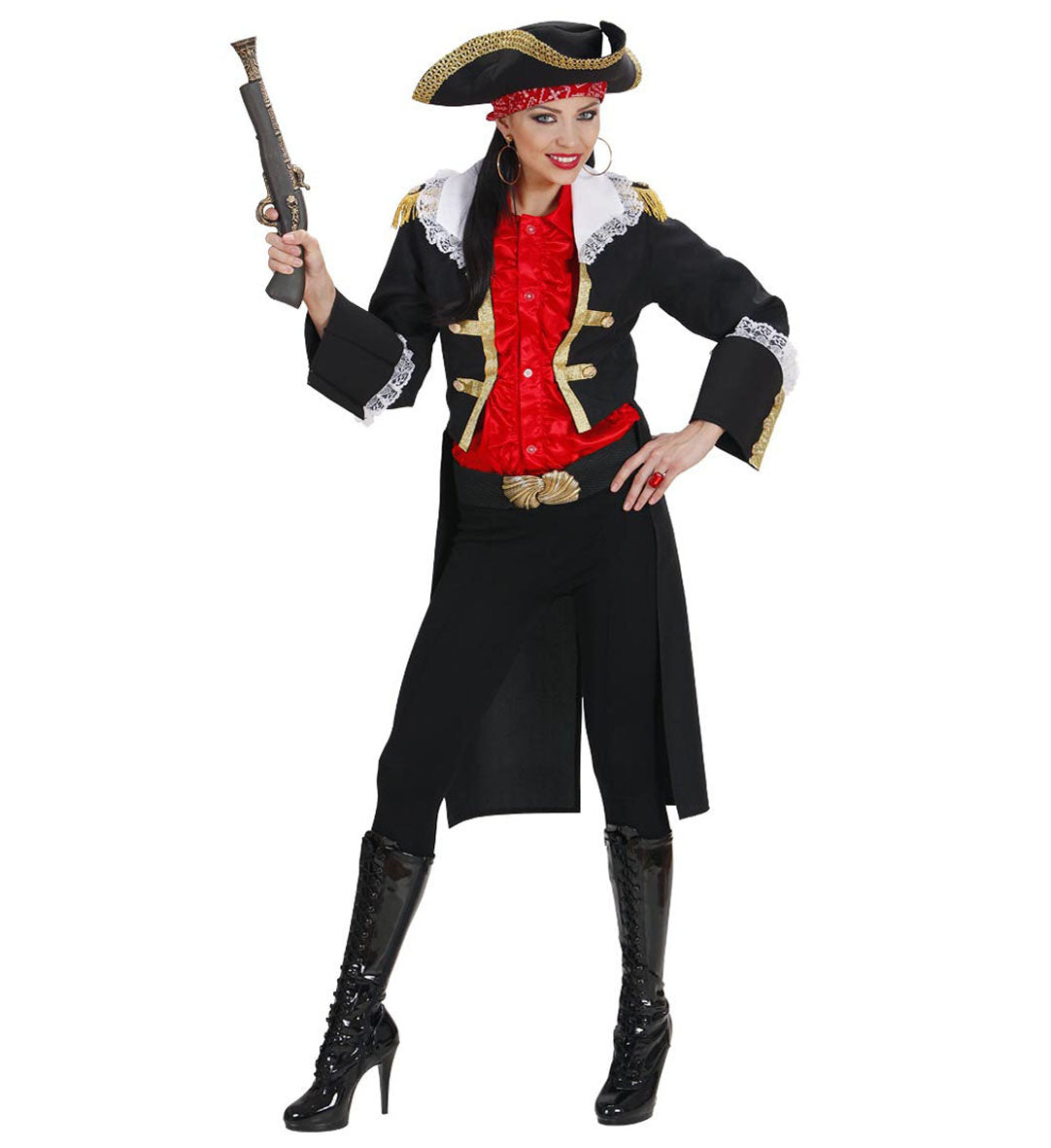 Widmann - Piraat & Viking Kostuum - Keurig Piratenkapitein Dame In Zwart Kostuum Vrouw - zwart - Small - Carnavalskleding - Verkleedkleding