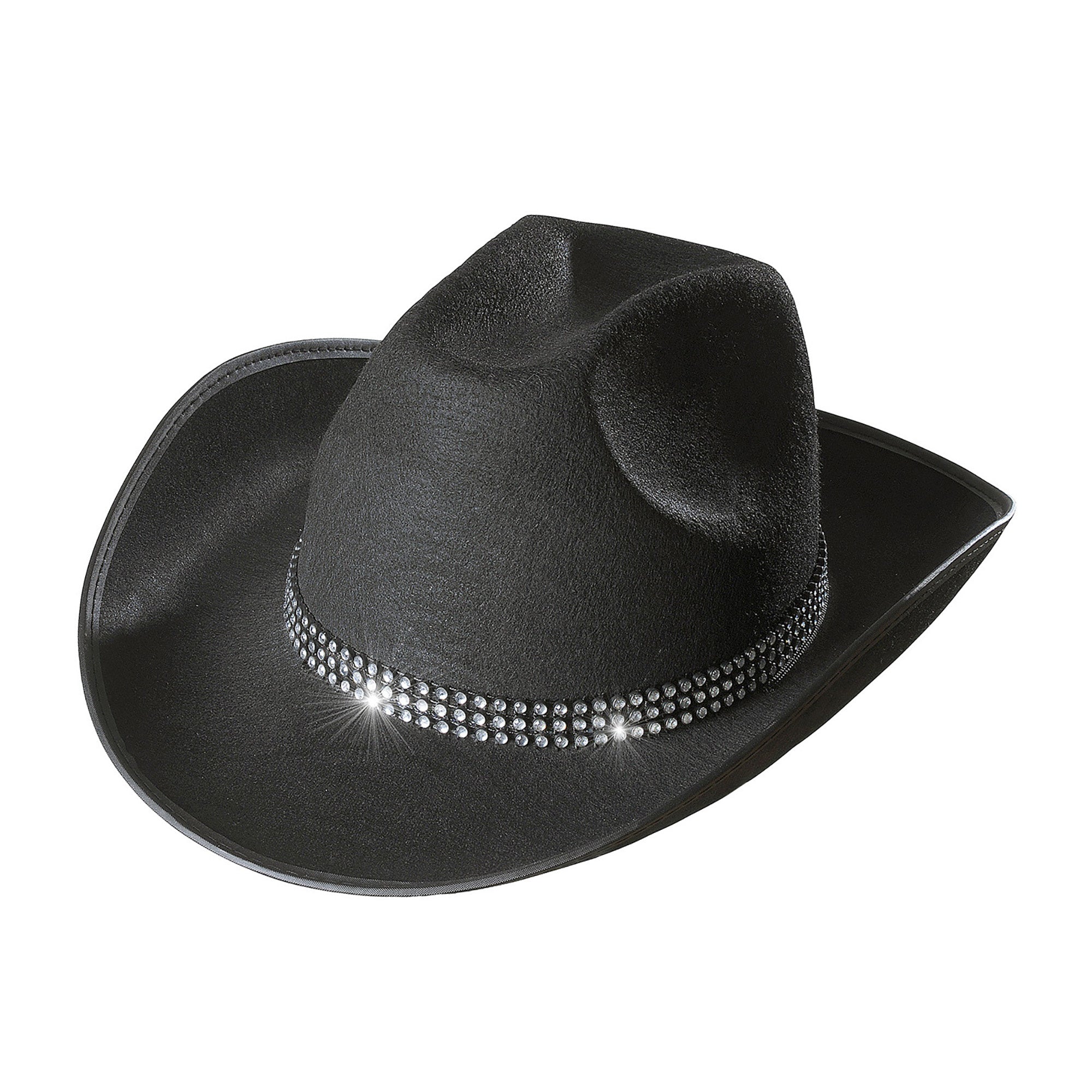 Widmann - Cowboy & Cowgirl Kostuum - Cowboyhoed Zwart Met Strass Band - zwart - Carnavalskleding - Verkleedkleding