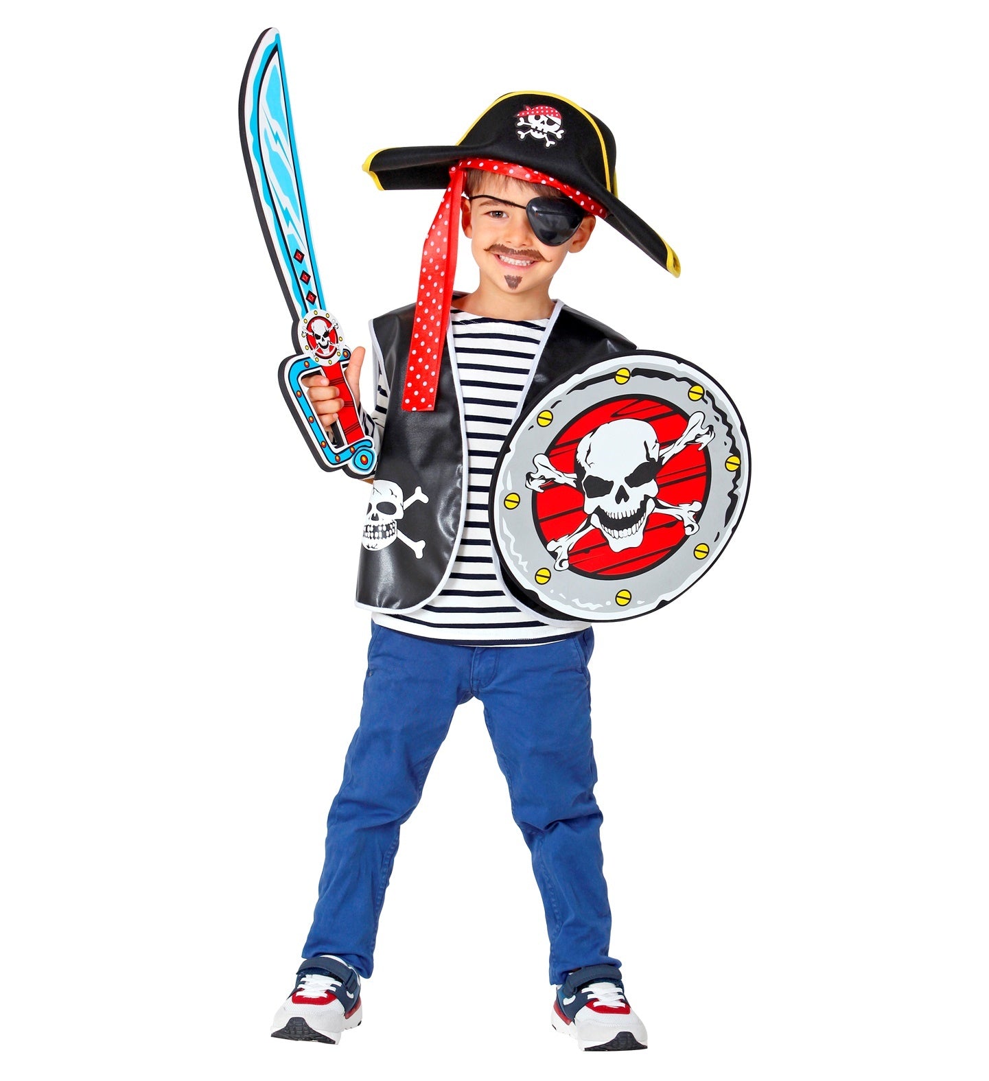 Widmann - Piraat & Viking Kostuum - Beruchte Piraat Brutus Van Skoll Eiland - blauw,rood - Carnavalskleding - Verkleedkleding