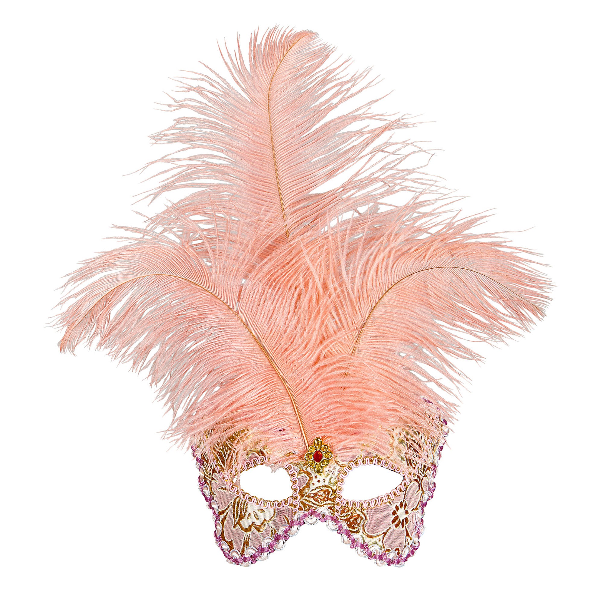 Widmann - Middeleeuwen & Renaissance Kostuum - Veren Masker Countess Met Glitters En Veren, Perzik - roze - Carnavalskleding - Verkleedkleding