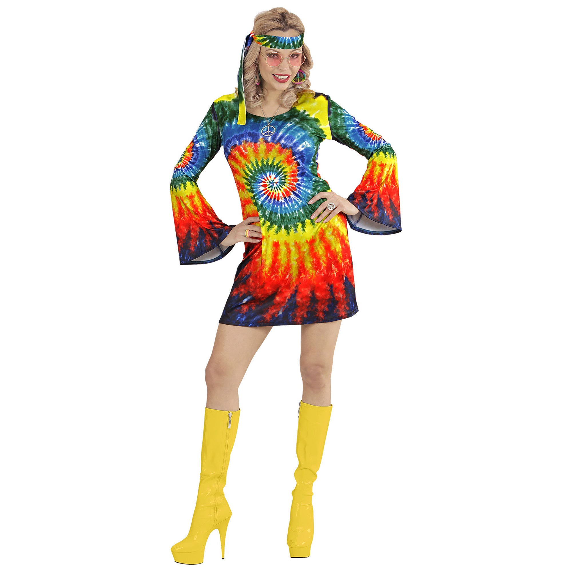 Widmann - Hippie Kostuum - Psychedelische Tie Dye Hippie - Vrouw - multicolor - XL - Carnavalskleding - Verkleedkleding
