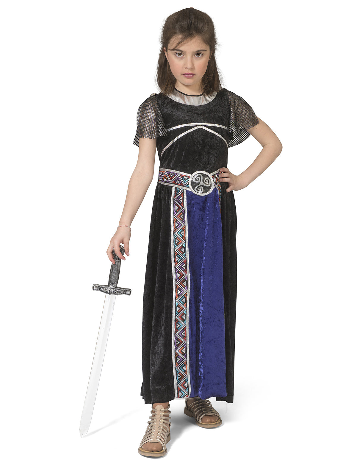 Funny Fashion - Strijder (Oudheid) Kostuum - Goddelijke Onoverwinnelijke Griekse Strijder Troje - Meisje - blauw,zwart - Maat 164 - Carnavalskleding - Verkleedkleding