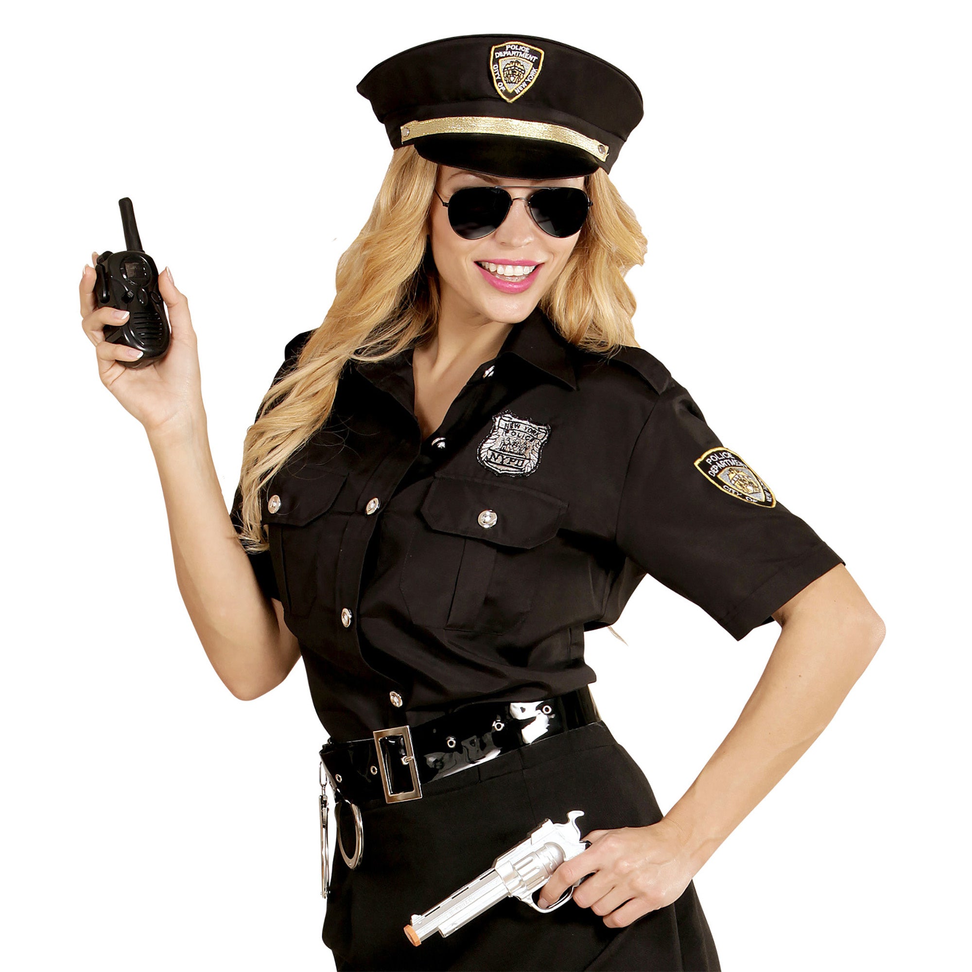 WIDMANN - Zwart politie agente blouse met pet voor vrouwen - M