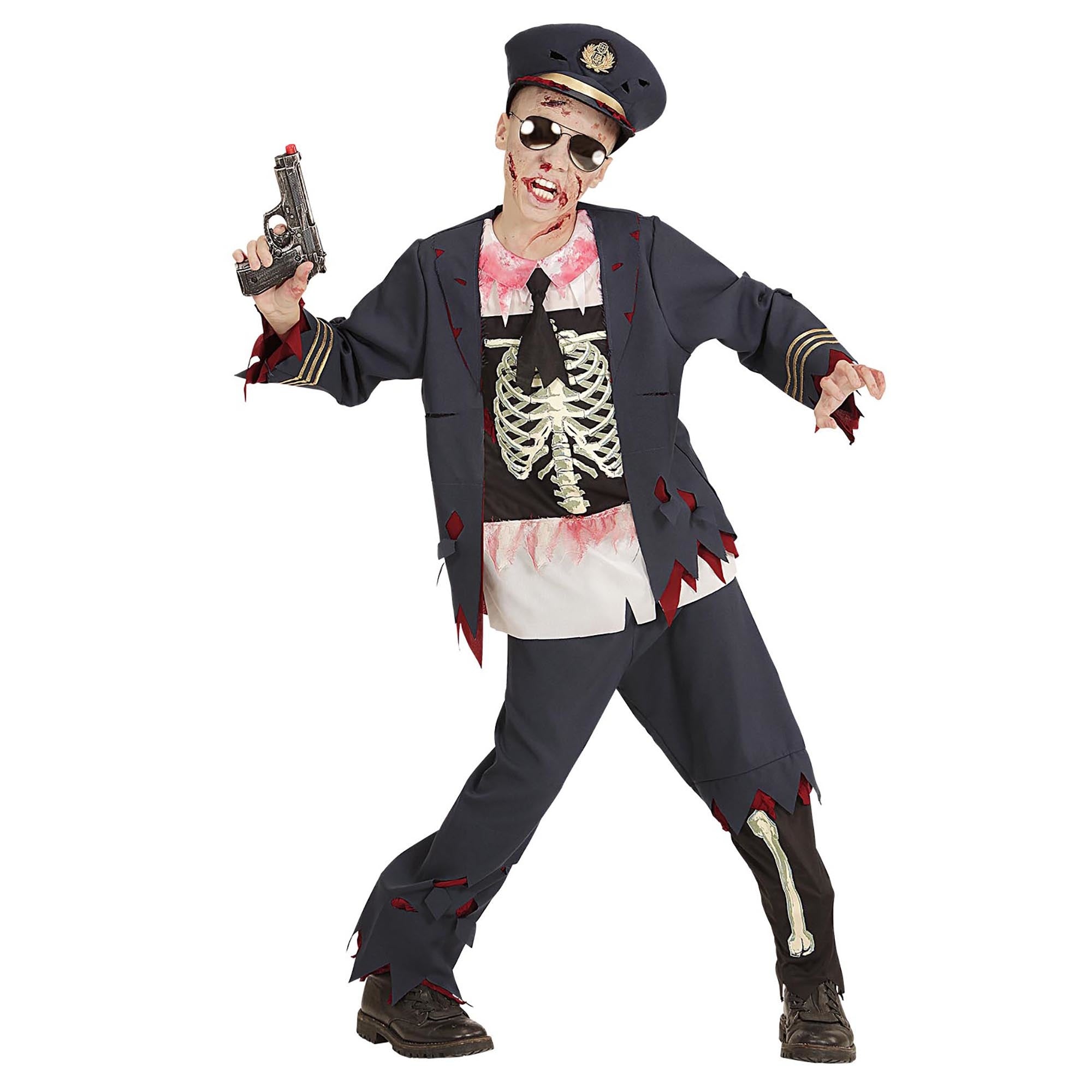 Widmann - Zombie Kostuum - Zombie Politie Cock - Jongen - blauw - Maat 128 - Carnavalskleding - Verkleedkleding