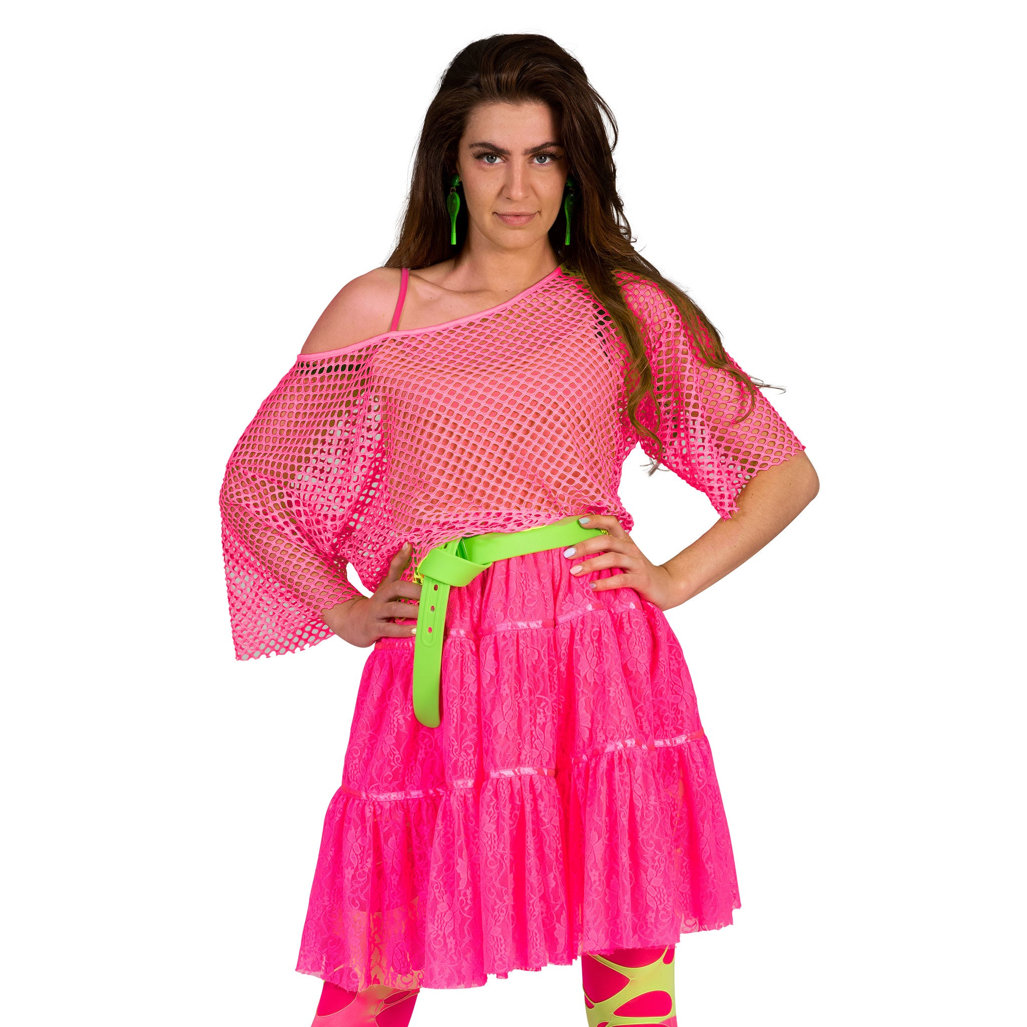 Ruig visnet shirt Evi in neon roze maat M-L