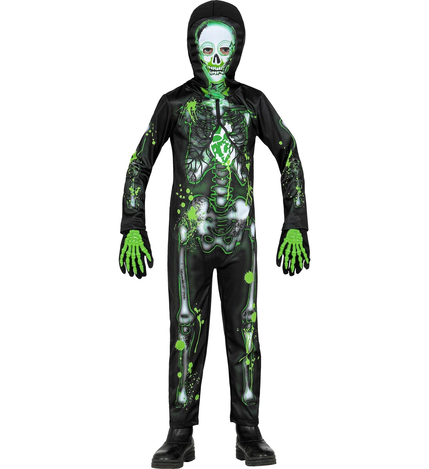 Widmann - Spook & Skelet Kostuum - Vergiftigd En Misselijk Skelet Kind Kostuum - groen,zwart - Maat 104 - Halloween - Verkleedkleding