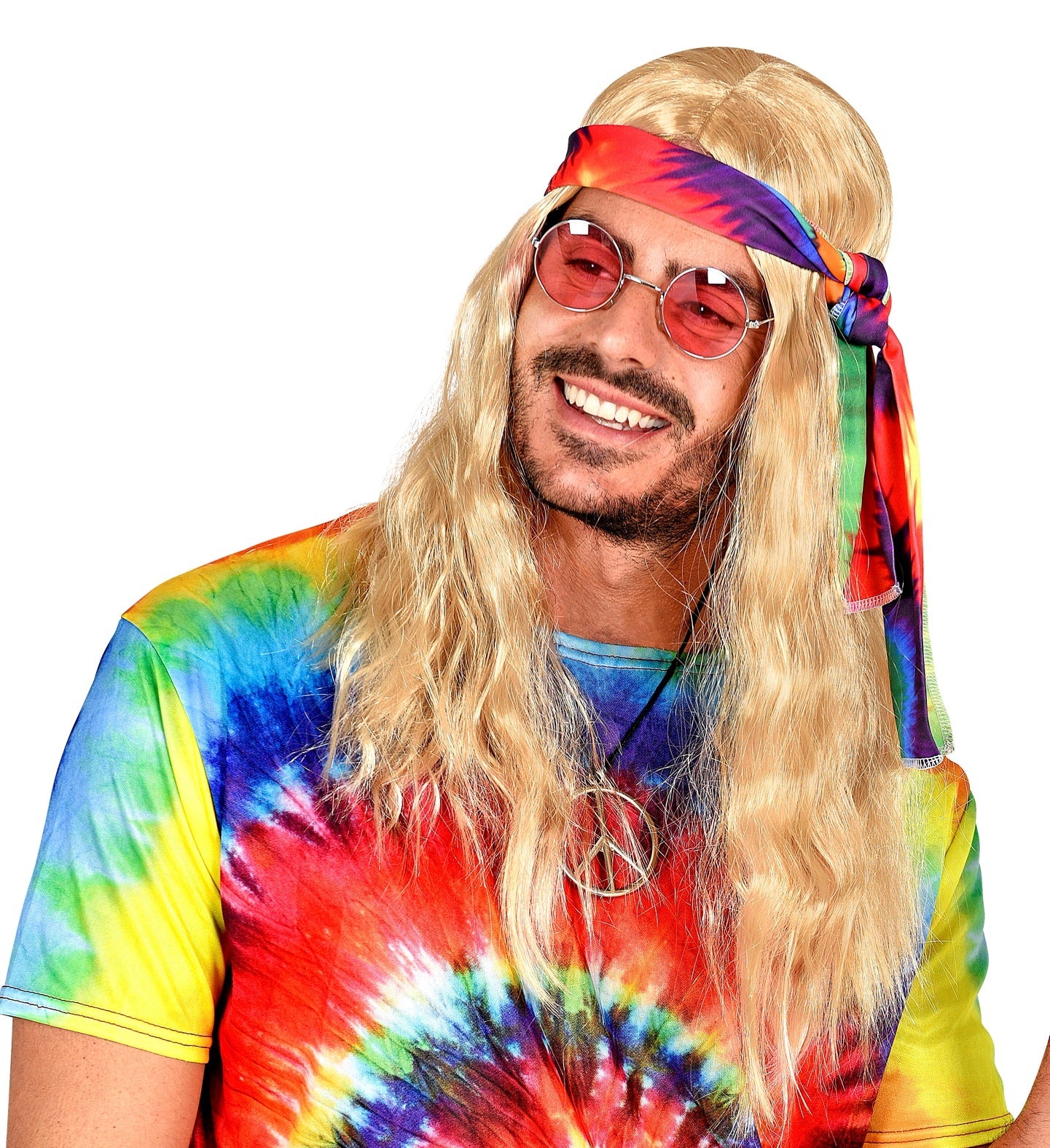 Pruik, Hippie met tie-dye hoofdband -blond | One Size