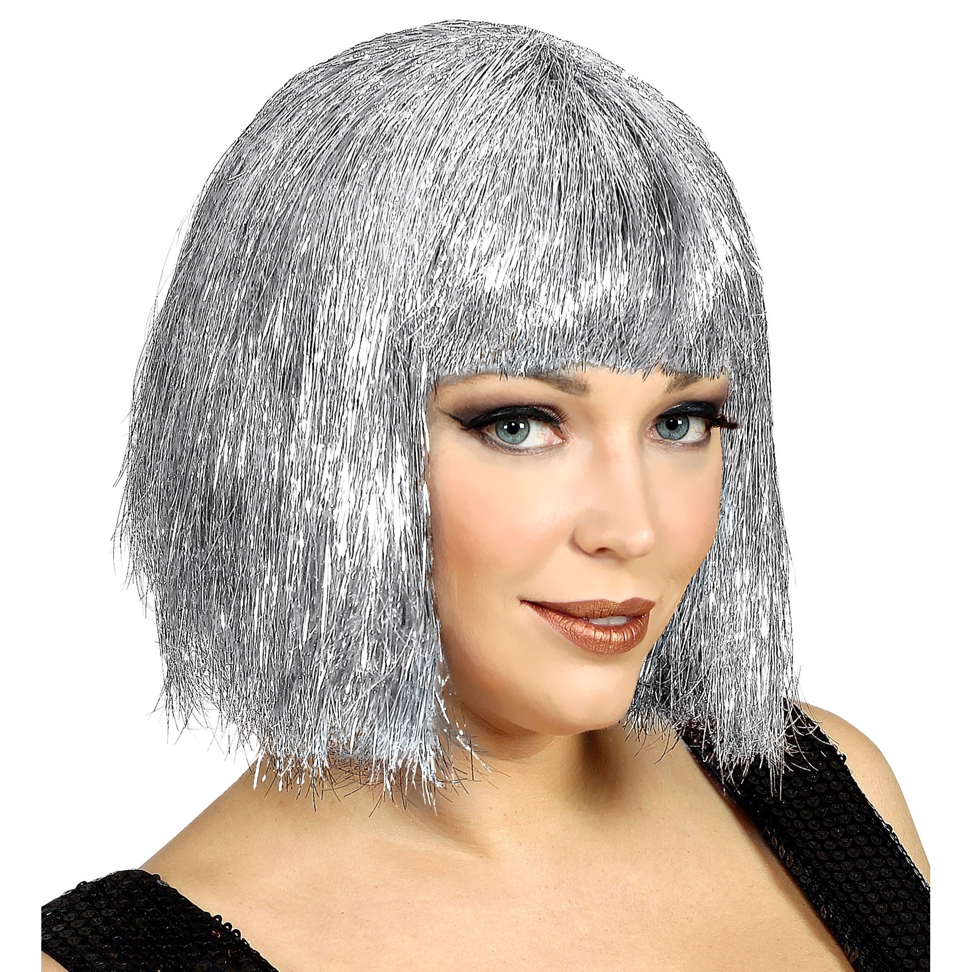 Pruik, Vegas Glitter Zilver | One Size