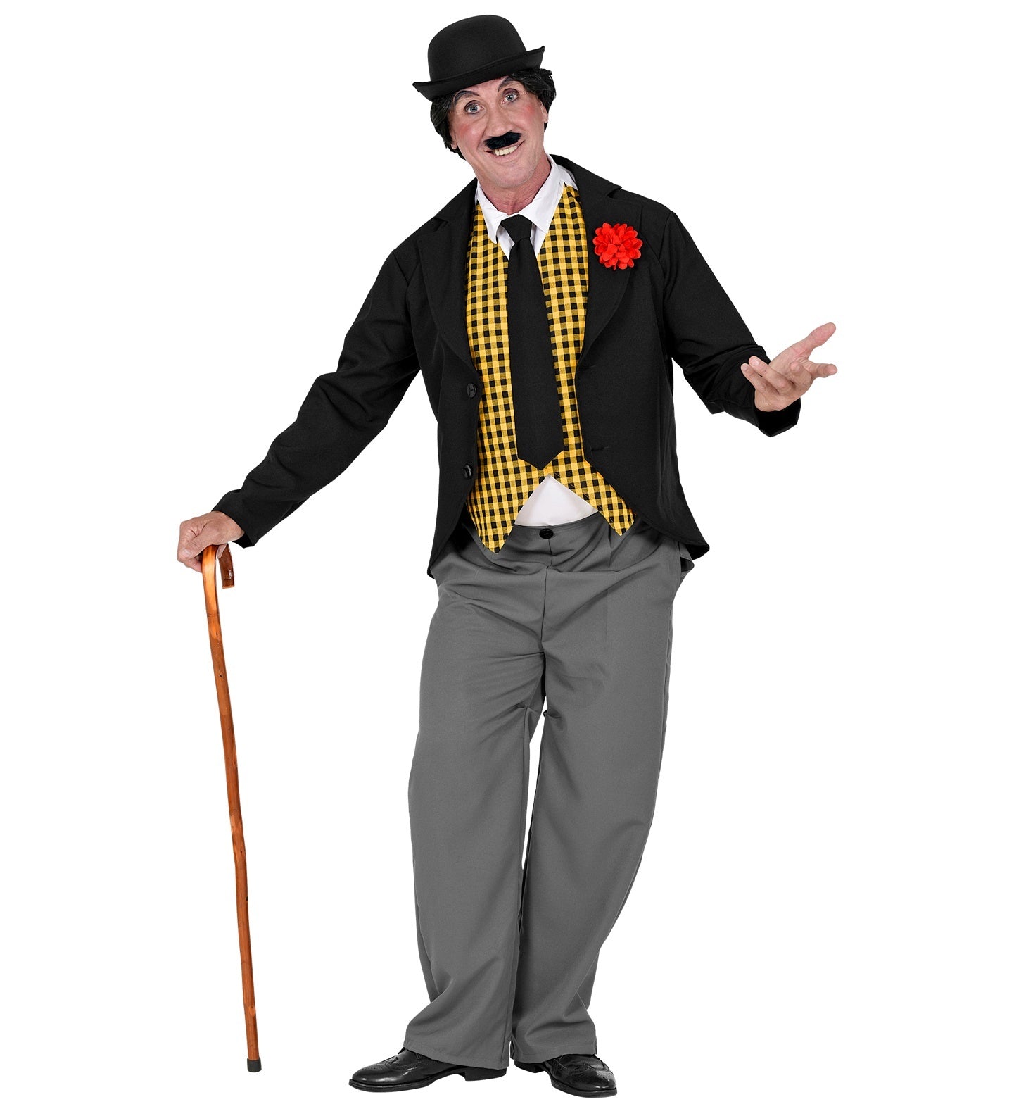 Widmann - Charlie Chaplin Kostuum - Charles Deftige Opa - Man - geel,zwart,grijs - XL - Carnavalskleding - Verkleedkleding