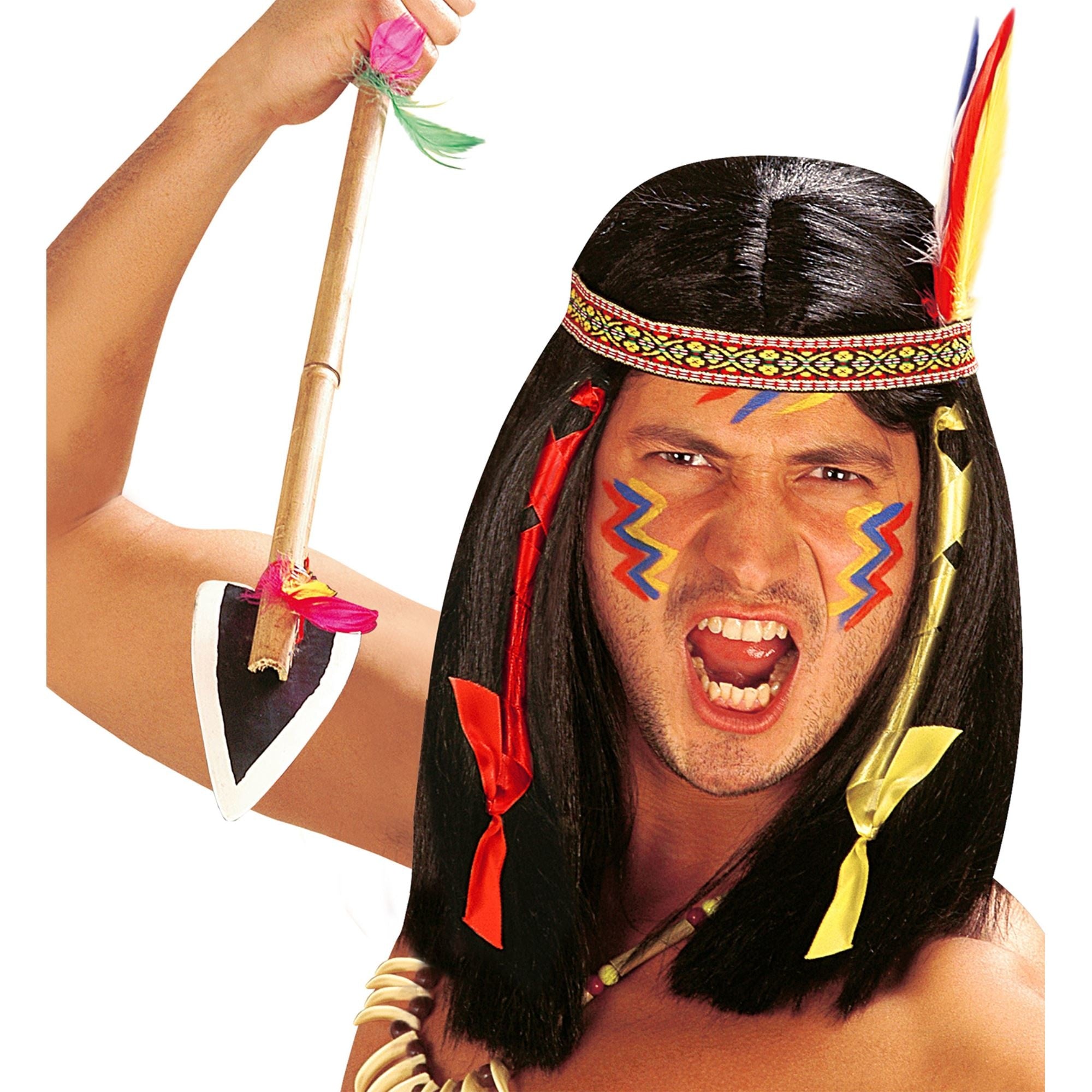 WIDMANN - Zwarte indianen pruik met hoofdband voor mannen - Pruiken