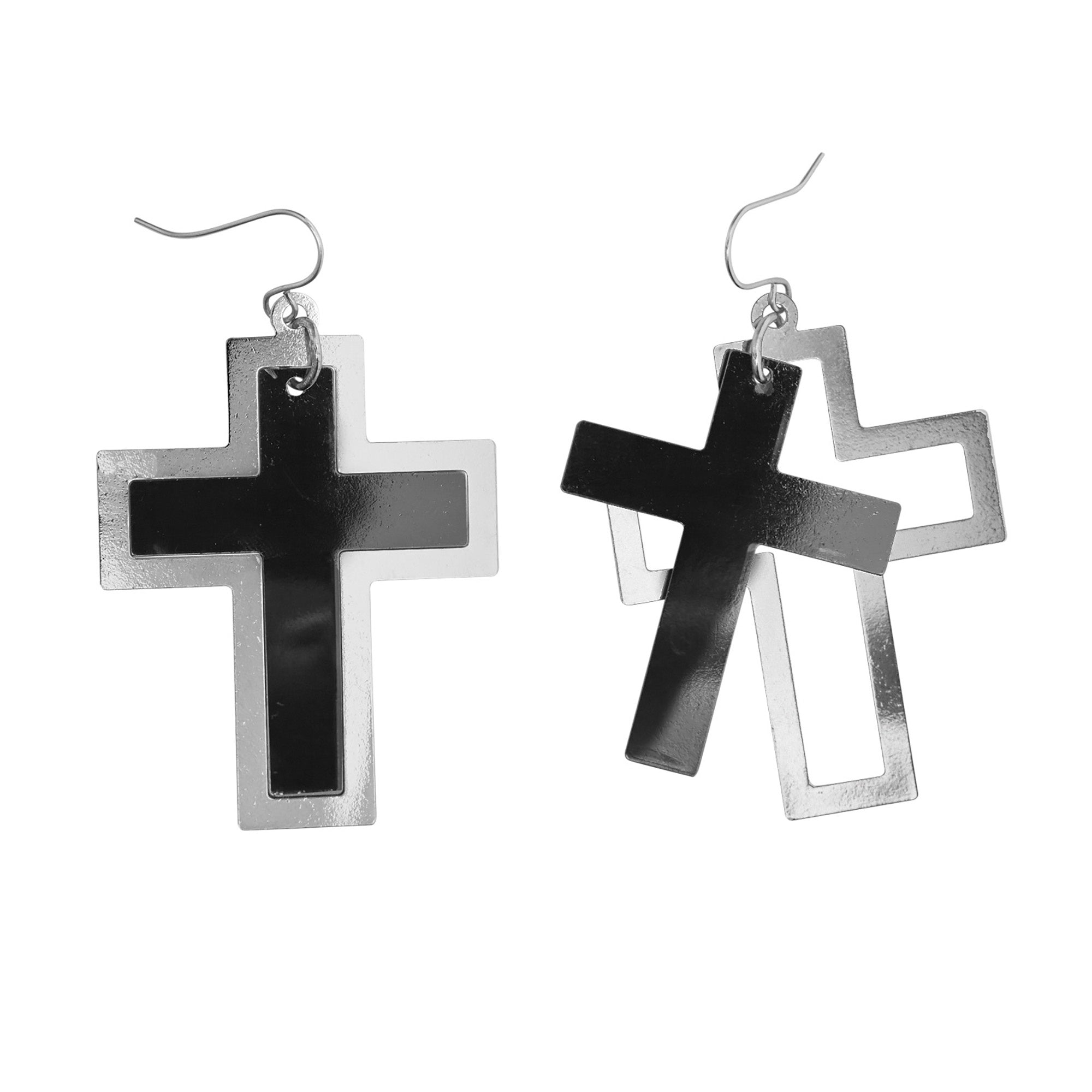 WIDMANN - Zwart en zilverkleurig kruis oorbellen voor vrouwen - Accessoires > Sieraden