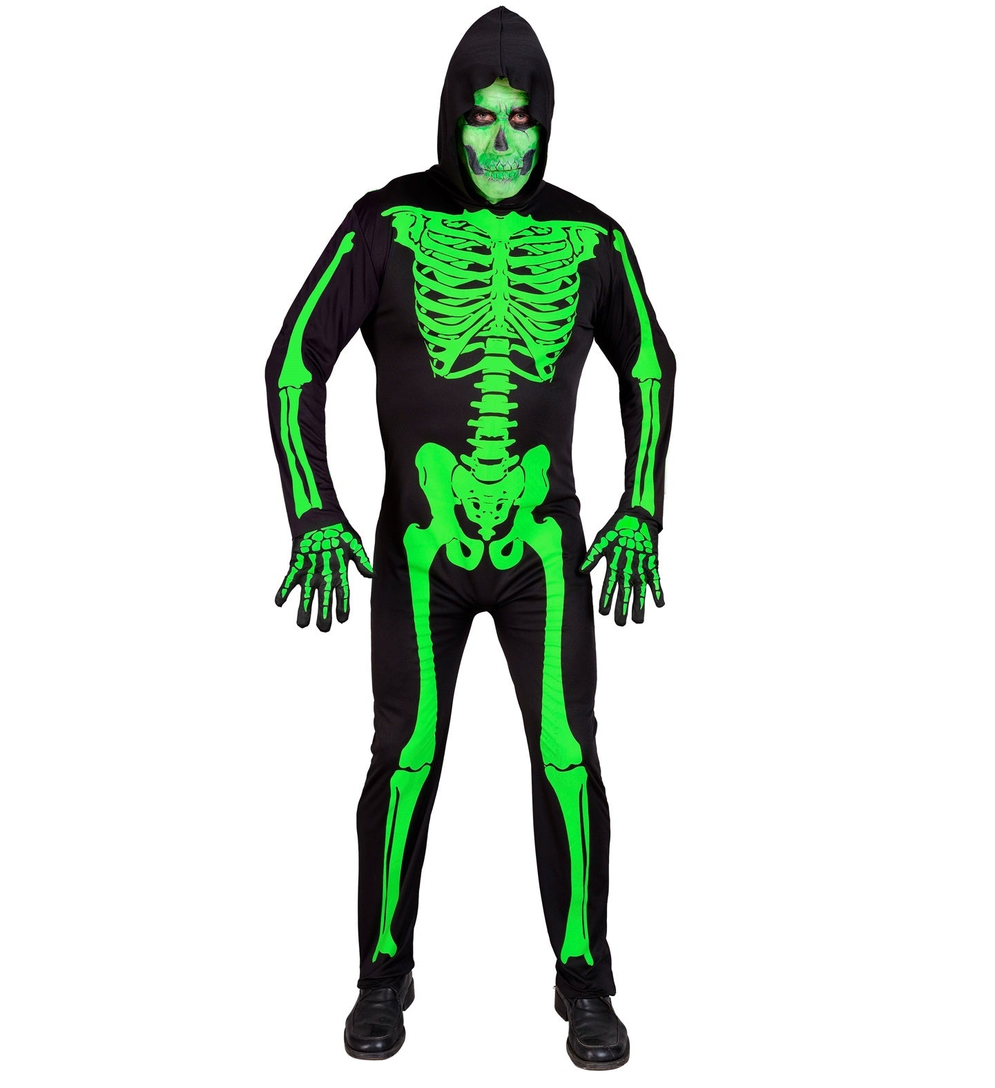 Skelet kostuum volwassenen groen voor halloween