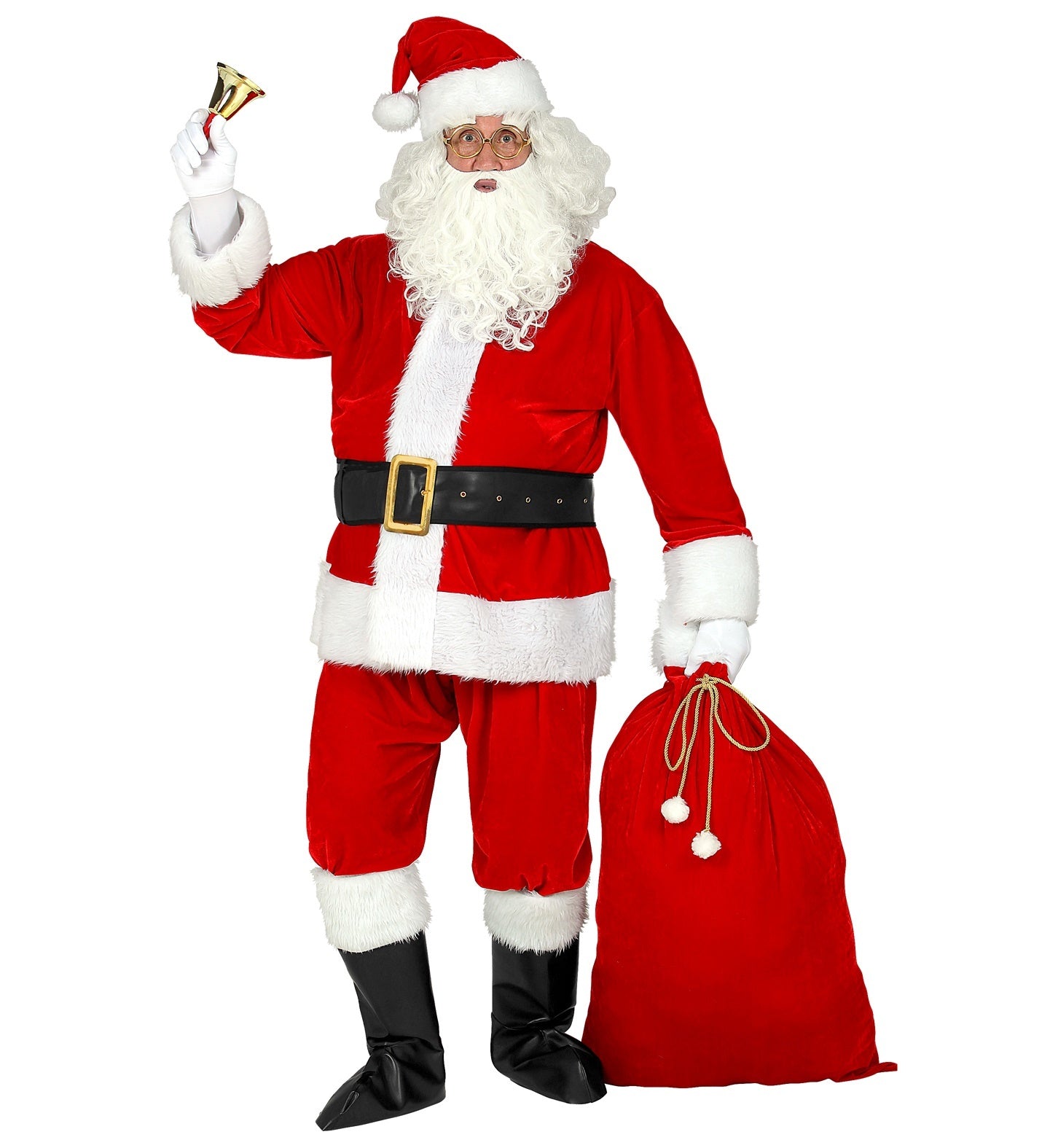 Kerstman kostuum set - vest, broek, riem, muts, baard, bootcovers, zak