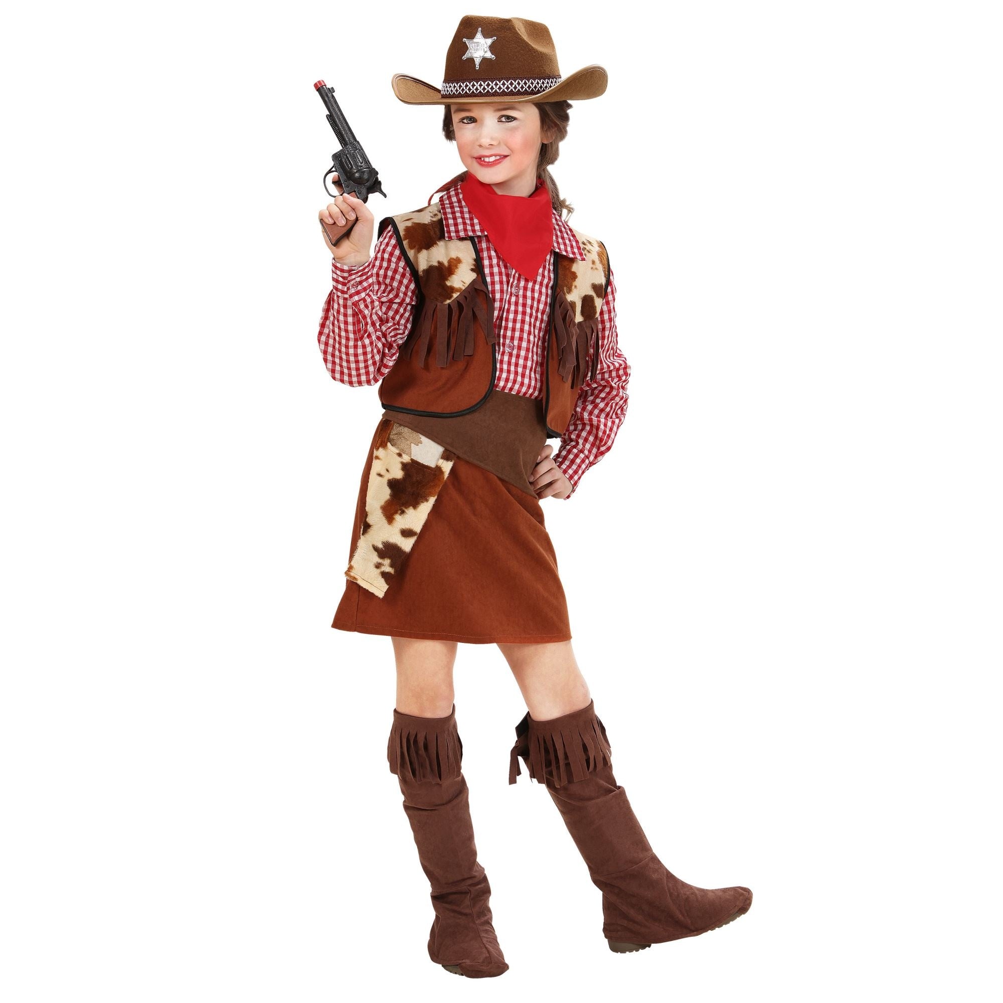 Widmann - Cowboy & Cowgirl Kostuum - Cowgirl Kind Renegade Kostuum Meisje - Bruin - Maat 128 - Carnavalskleding - Verkleedkleding