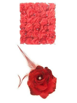 Rode deco bloem met speld/elastiek