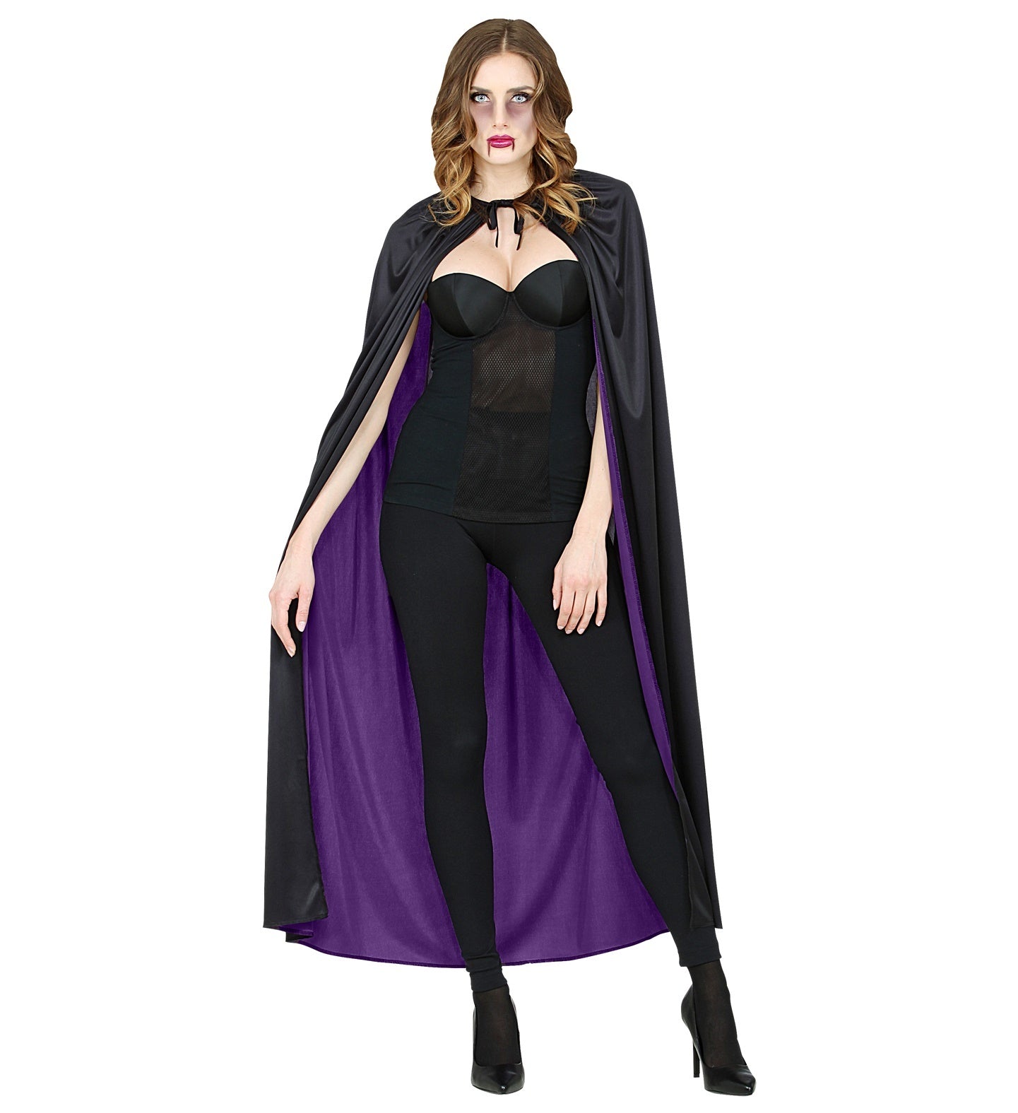 Widmann - Vampier & Dracula Kostuum - Omkeerbare Cape Vampier Goochelaar Cape 130cm, Zwart / Paars - Paars, Zwart - One Size - Halloween - Verkleedkleding