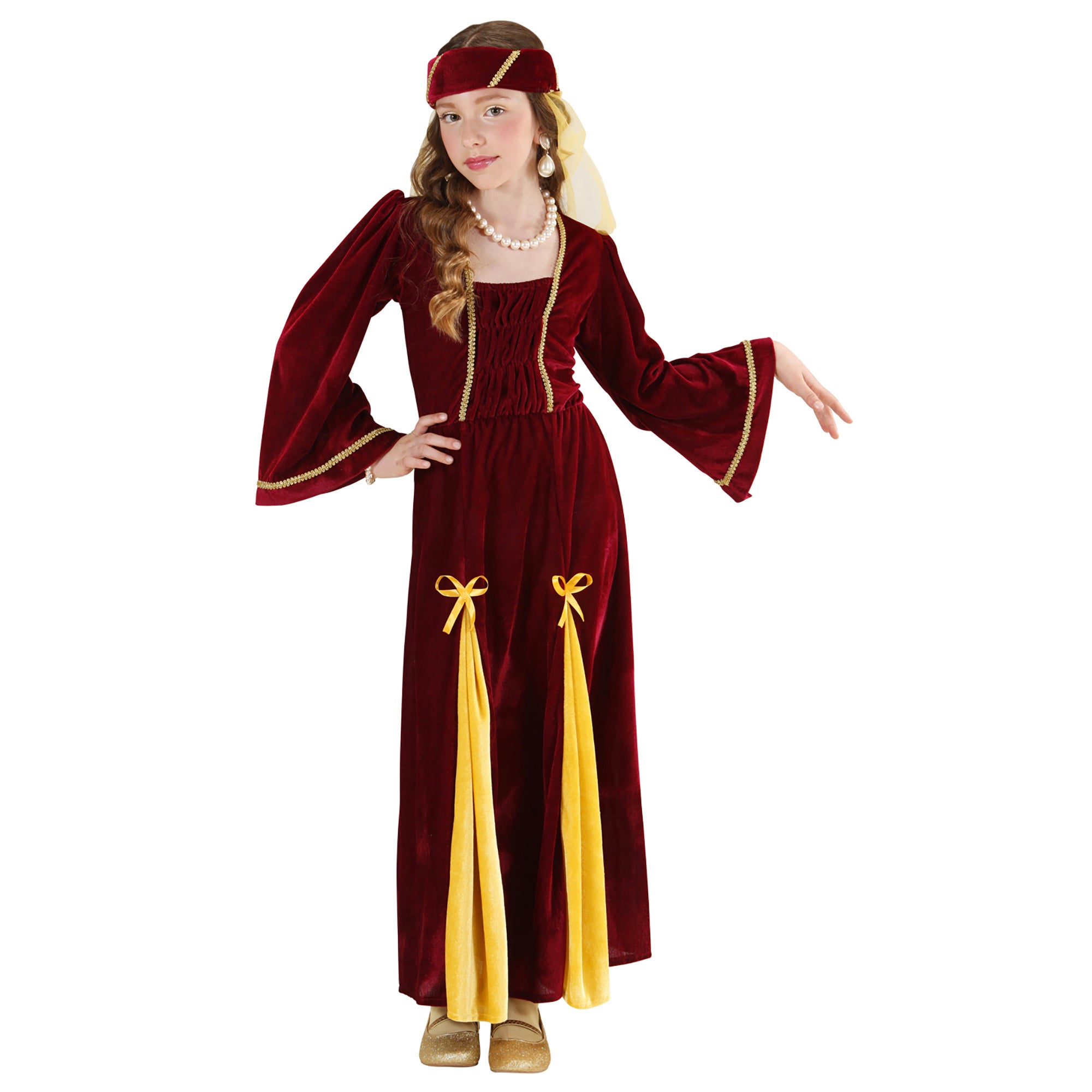 Widmann - Middeleeuwen & Renaissance Kostuum - Middeleeuwse Prinses Maat - Meisje - rood - Maat 128 - Carnavalskleding - Verkleedkleding