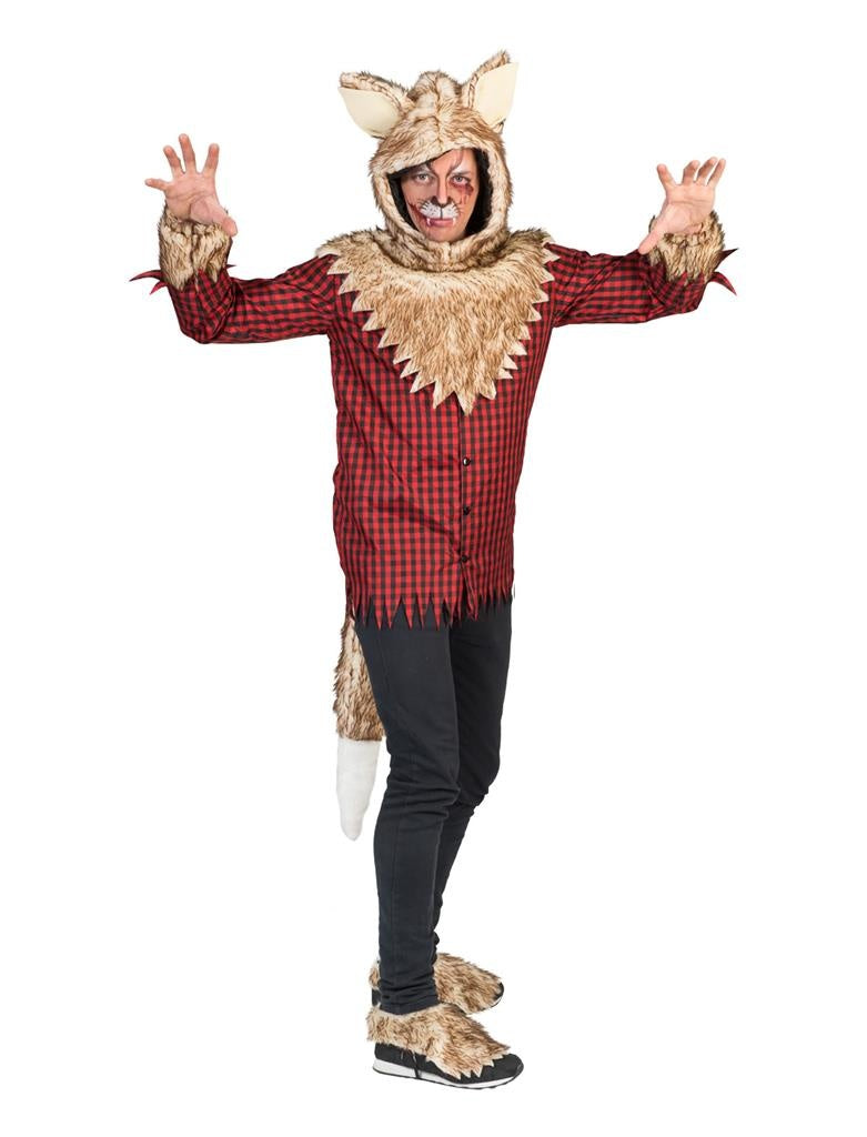 Funny Fashion - Weerwolf Kostuum - Waanzinnig Hongerige Weerwolf - Man - rood,bruin - Maat 52-54 - Halloween - Verkleedkleding