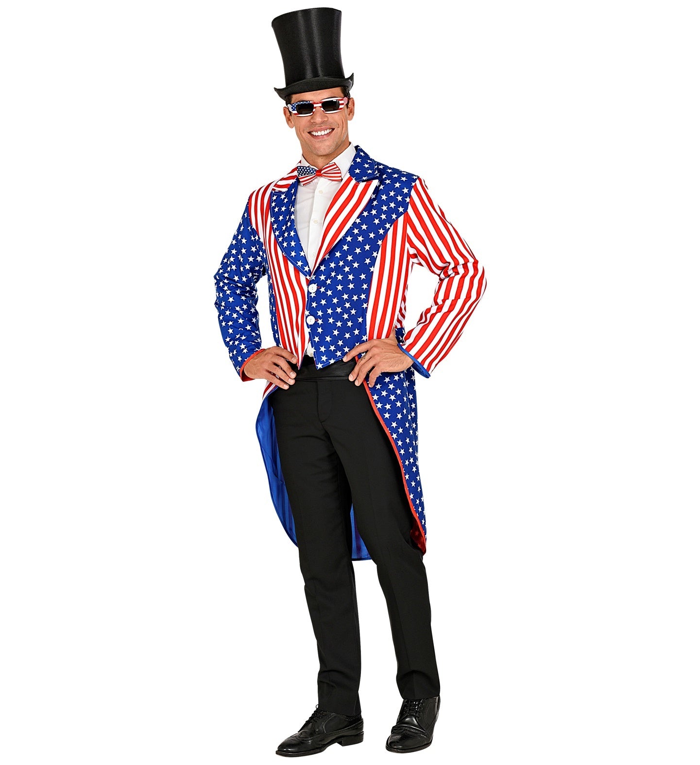 Widmann - Landen Thema Kostuum - Mister Stars En Stripes USA Slipjas Man - blauw,rood - Small - Carnavalskleding - Verkleedkleding