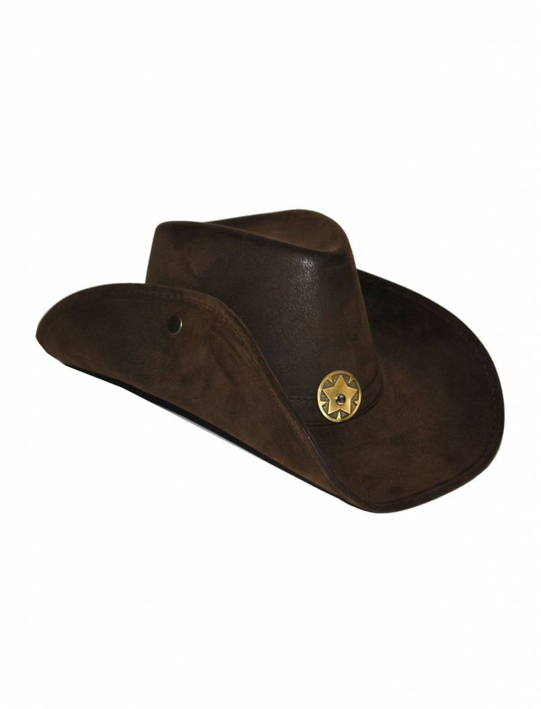 Ruige bruine lederlook cowboy  hoed
