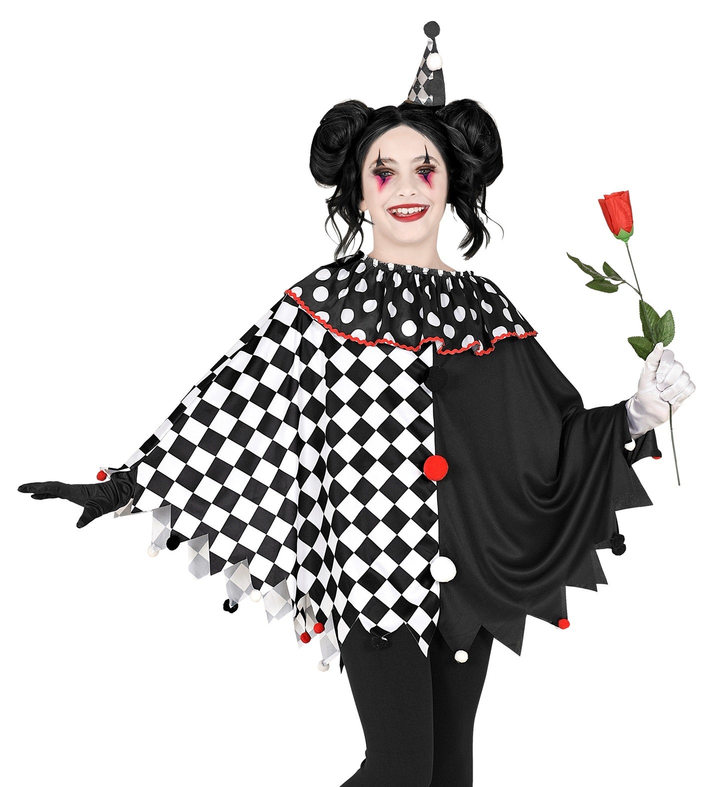 Widmann - Harlequin Kostuum - Harlekijn Zwart Wit Poncho Kind - - One Size - Halloween - Verkleedkleding