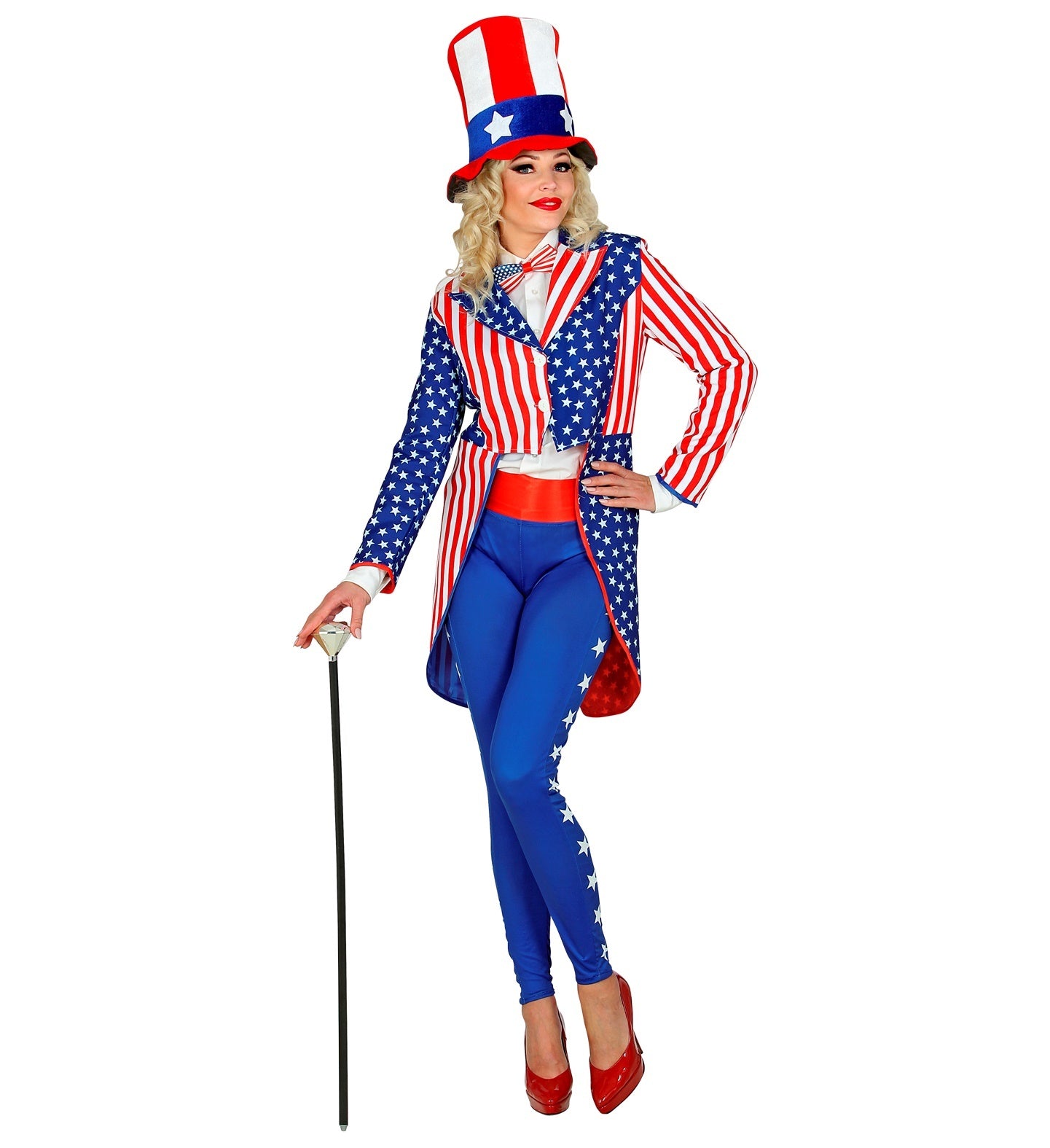 Widmann - Landen Thema Kostuum - Miss Stars En Stripes USA Slipjas Vrouw - blauw,rood - Large - Carnavalskleding - Verkleedkleding