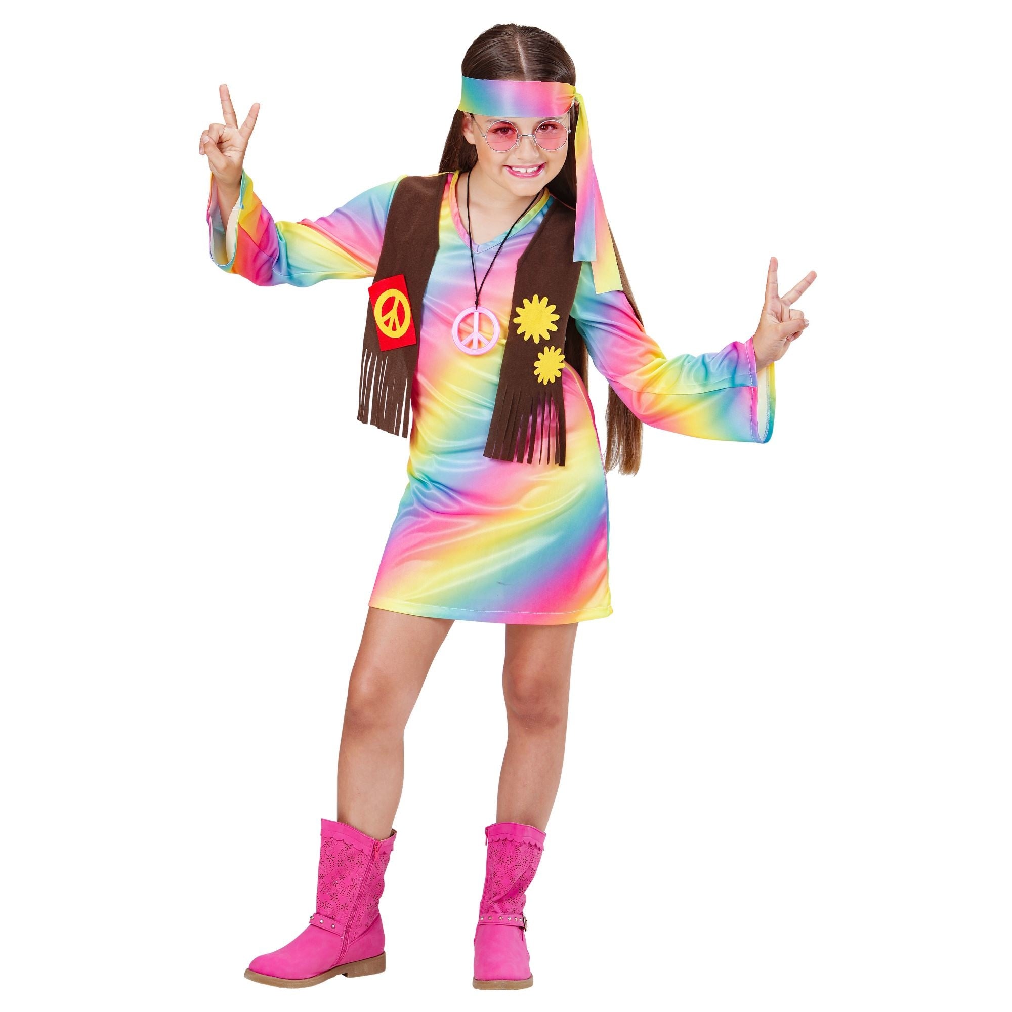 WIDMANN - Veelkleurig pastel hippie kostuum voor meisjes - 140 (8-10 jaar)