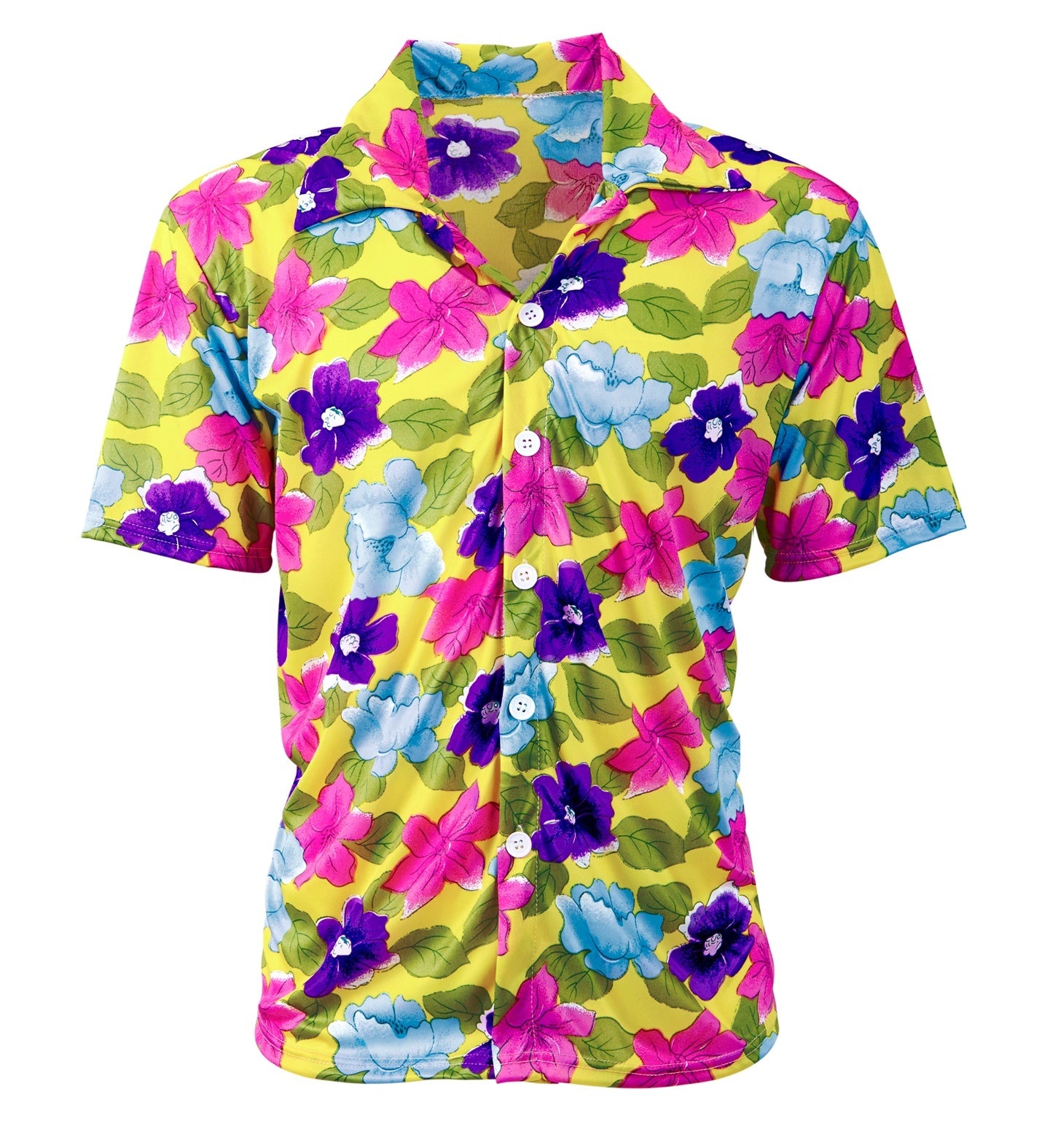 Widmann - Hawaii & Carribean & Tropisch Kostuum - Hawaii Shirt Bloemenpracht Geel Man - geel - Medium / Large - Carnavalskleding - Verkleedkleding