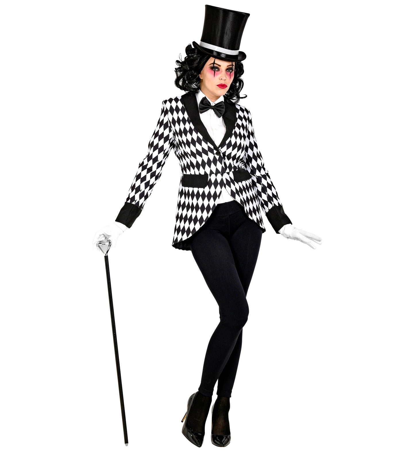 Widmann - Harlequin Kostuum - Classy Bestsy Slipjas Zwart Wit Vrouw - - Medium - Carnavalskleding - Verkleedkleding