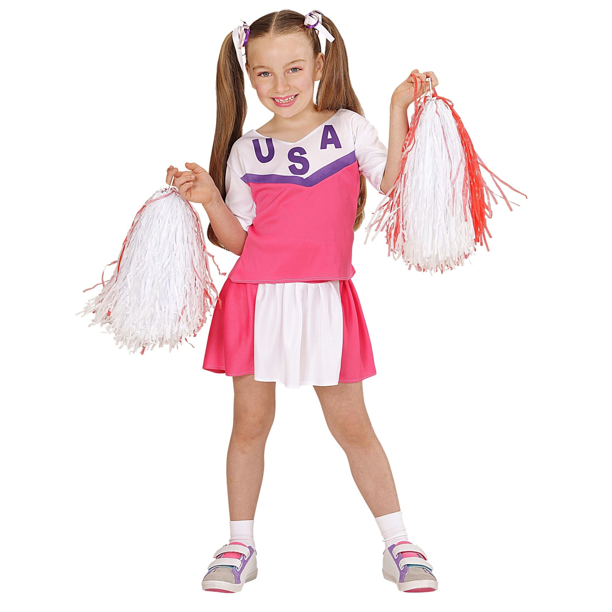 WIDMANN - Wit-roze cheerleader kostuum voor meisjes - 128 (5-7 jaar)