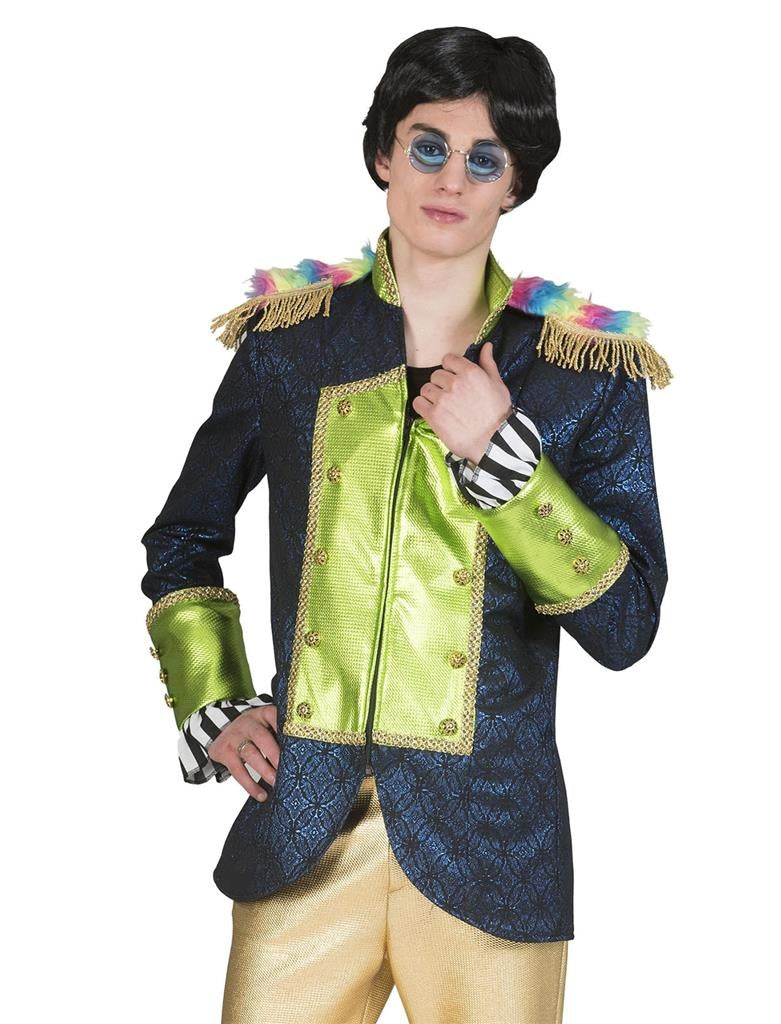 Funny Fashion - Beatles Kostuum - Variatie Pepper Jas Beatles Man - blauw,groen - Maat 52-54 - Carnavalskleding - Verkleedkleding