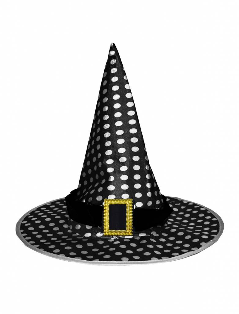 Halloween - Zwarte heksenhoed met stippen voor volwassenen