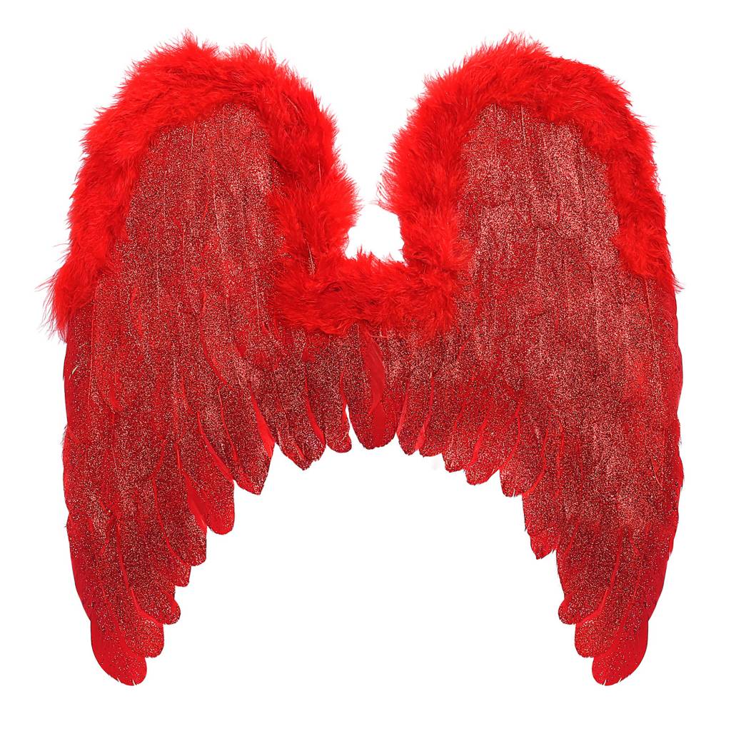 Widmann - Rode Veren Vleugels Met Glitters 46 X 49 Centimeter - Rood - Halloween - Verkleedkleding