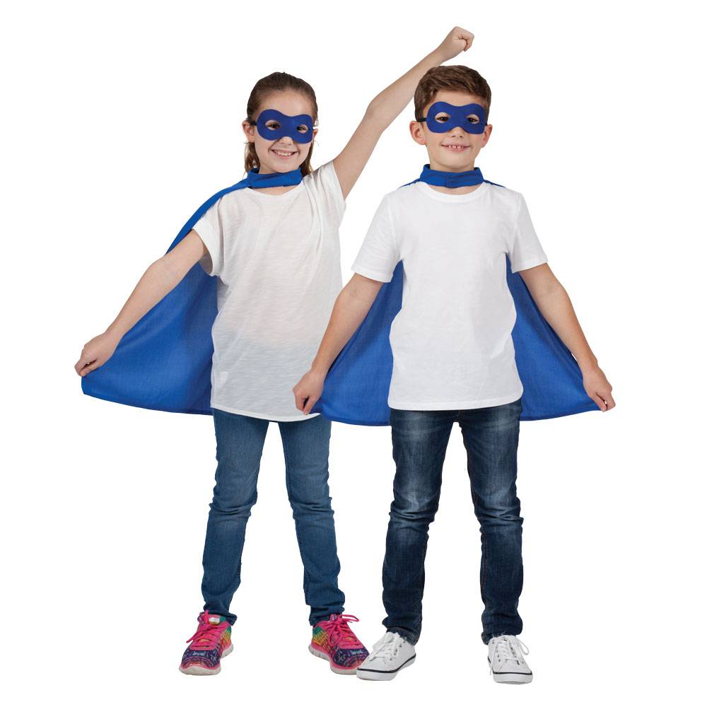 Leuke blauwe Superhelden cape met masker 62cm