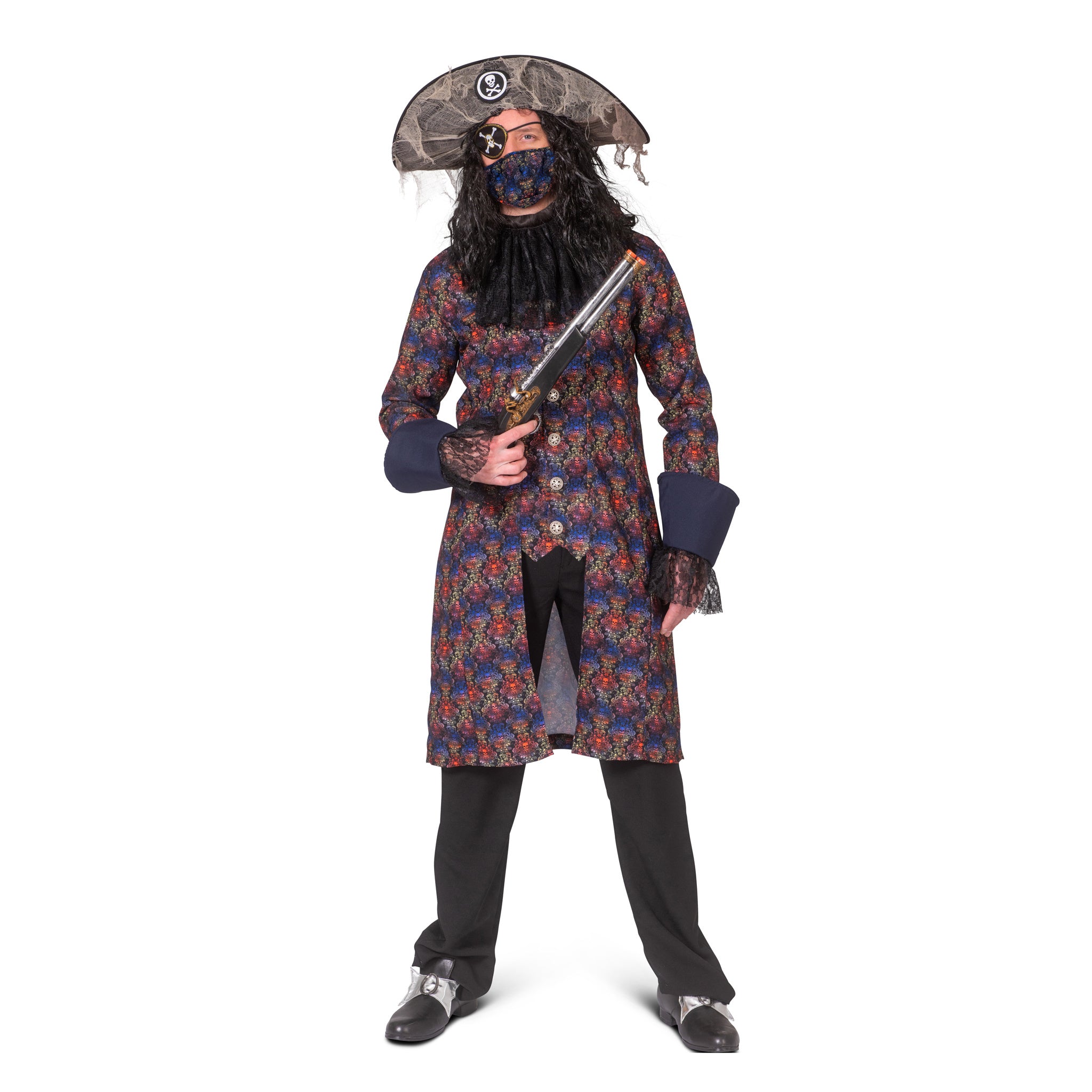 Funny Fashion - Piraat & Viking Kostuum - Baroque Doodskop Jas Piraat Edward Man - blauw - Maat 60-62 - Halloween - Verkleedkleding