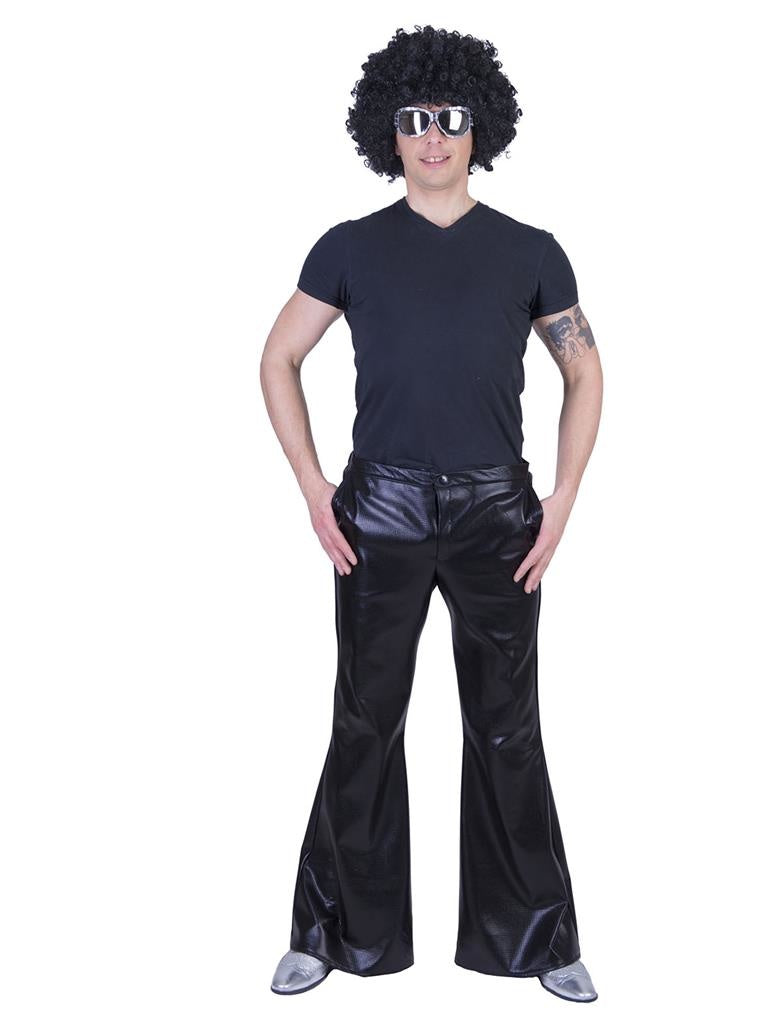 Funny Fashion - Jaren 80 & 90 Kostuum - Glanzend Zwarte Disco Godheid Broek Man - zwart - Maat 52-54 - Carnavalskleding - Verkleedkleding