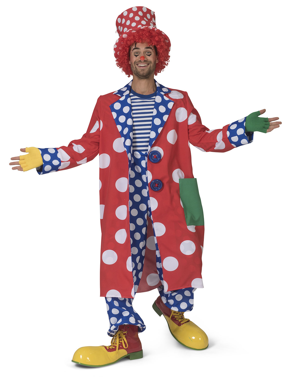 Funny Fashion - Clown & Nar Kostuum - Jas Met Witte Bollen Clown Flappie Man - rood - Maat 60-62 - Halloween - Verkleedkleding
