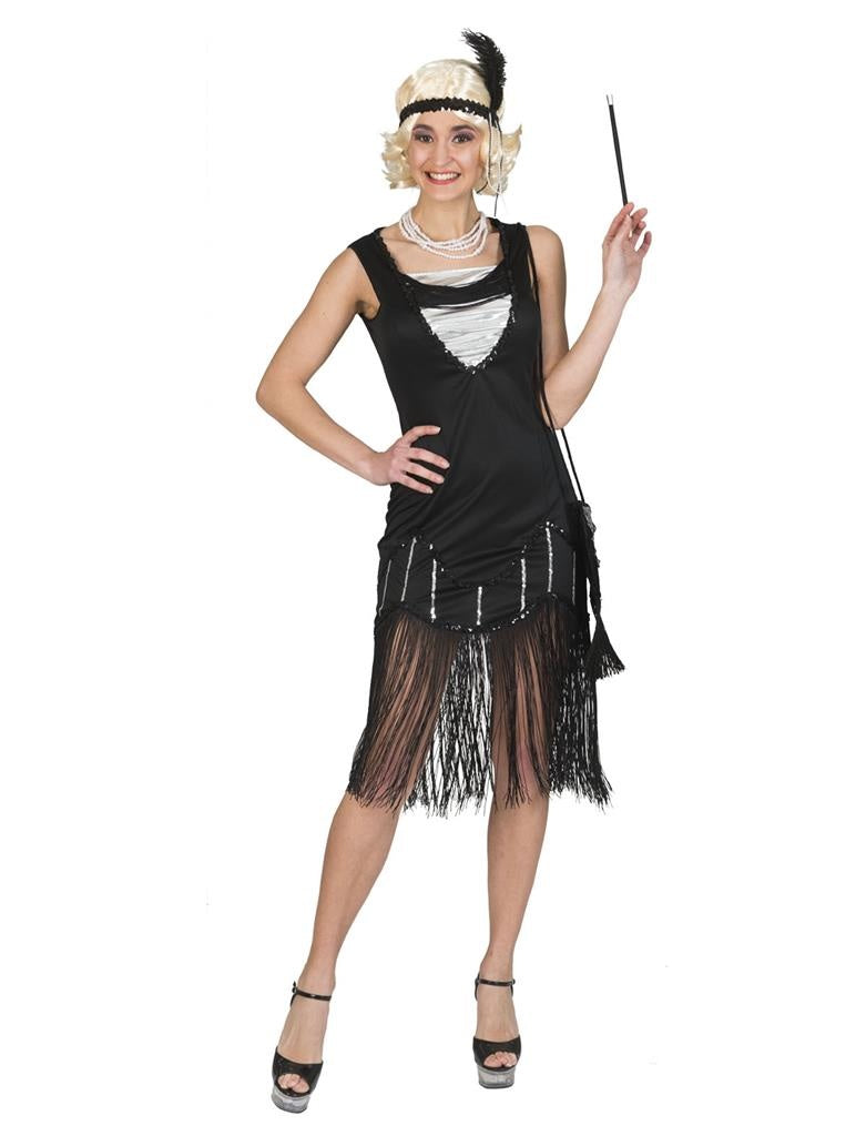 Funny Fashion - Jaren 20 Danseressen Kostuum - Feest In Crisistijd Charleston Dans - Vrouw - zwart - Maat 36-38 - Carnavalskleding - Verkleedkleding